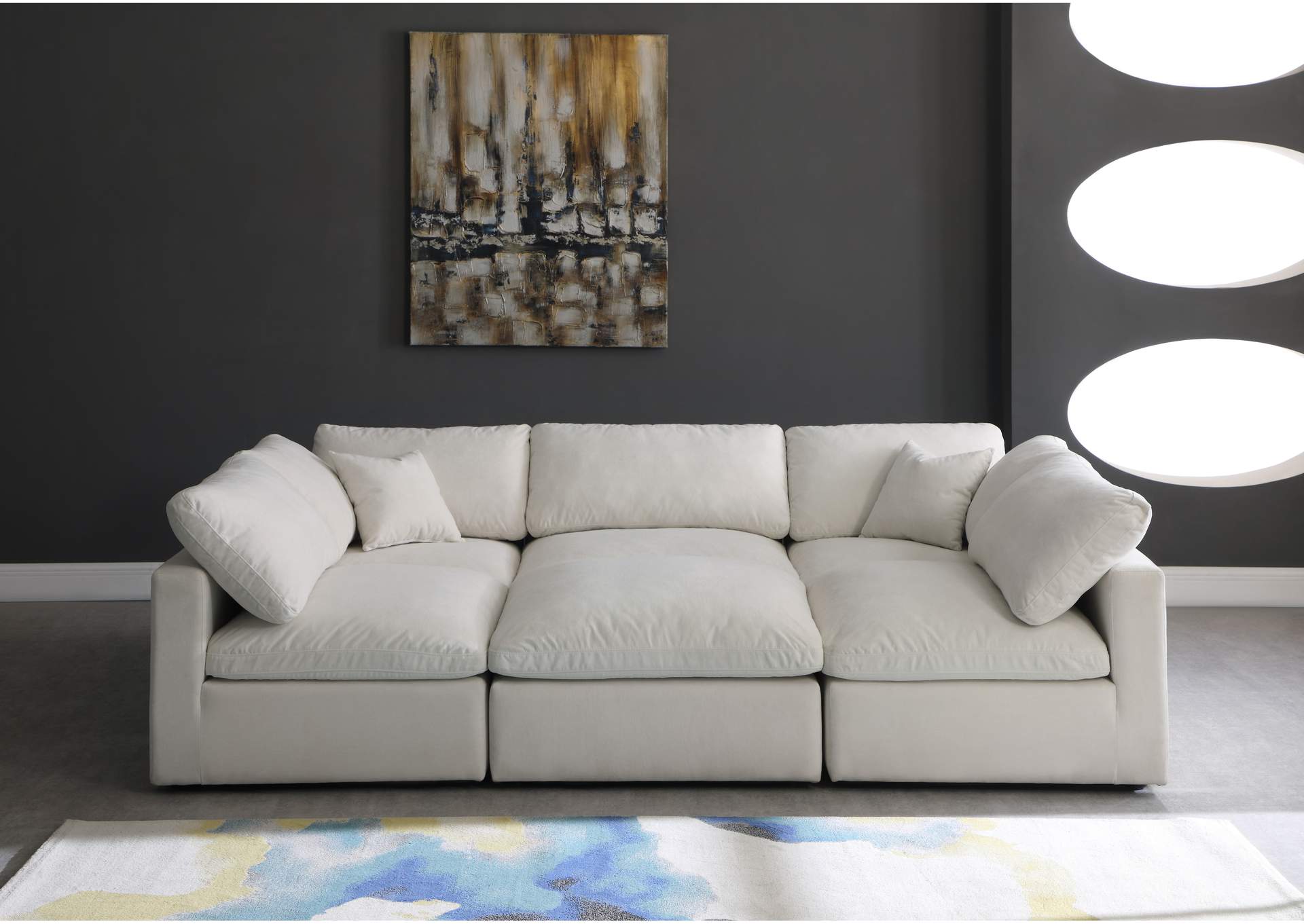 Plush Cream Velvet Standard Comfort Modular Sectional,Meridian Furniture