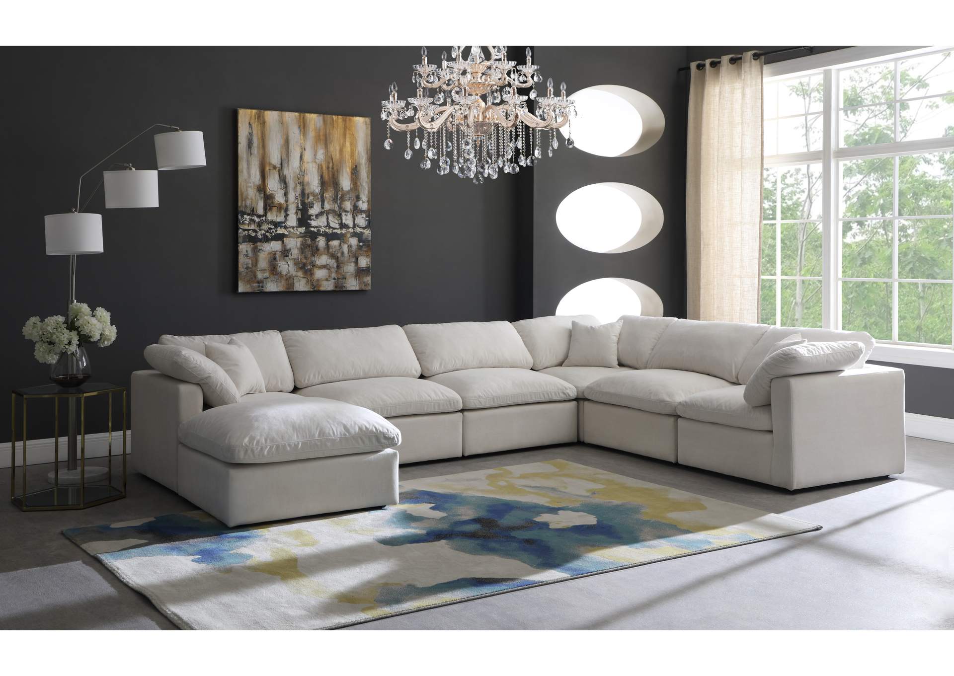 Plush Cream Velvet Standard Comfort Modular Sectional,Meridian Furniture