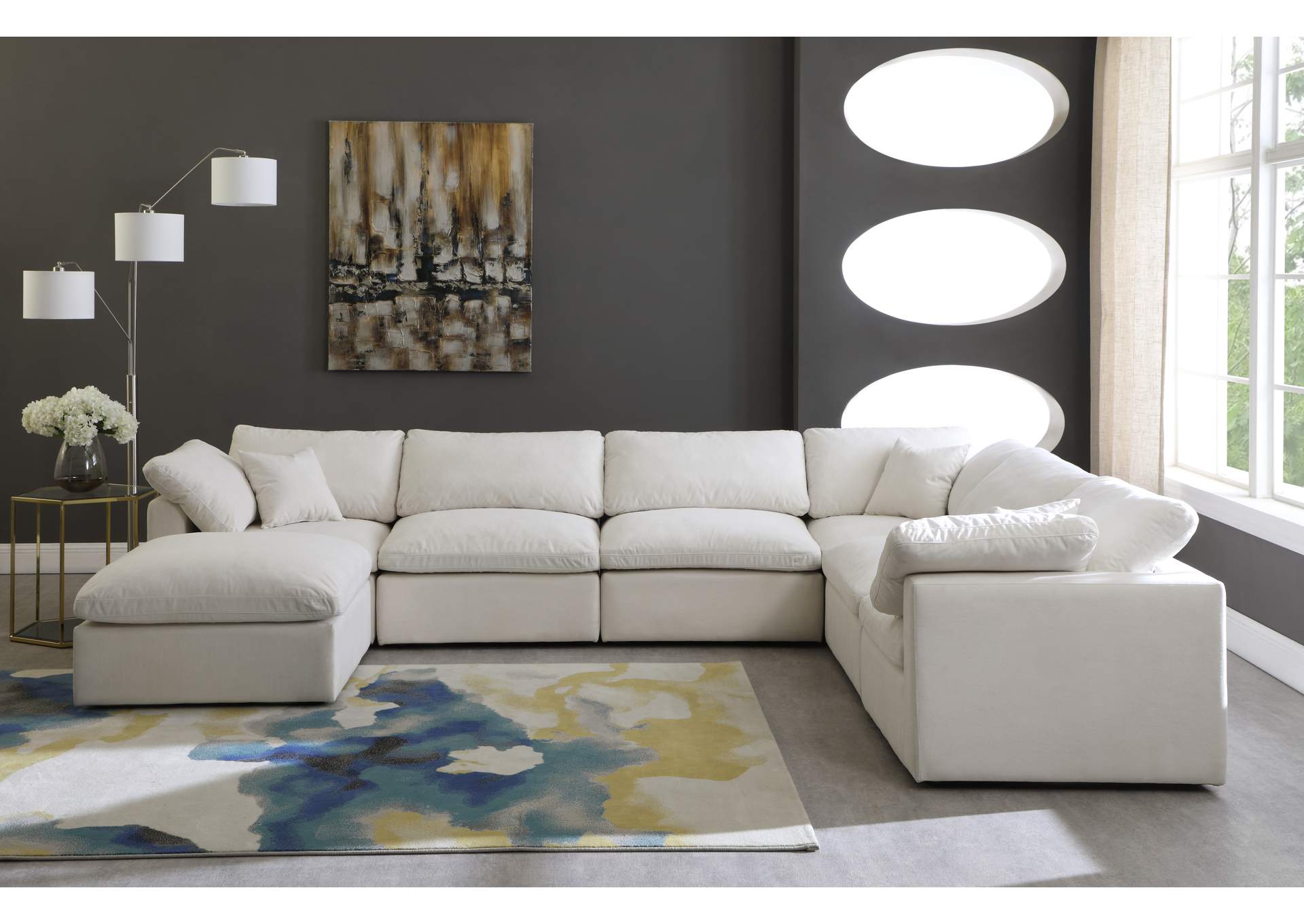 Plush Cream Velvet Standard Comfort Modular Sectional,Meridian Furniture