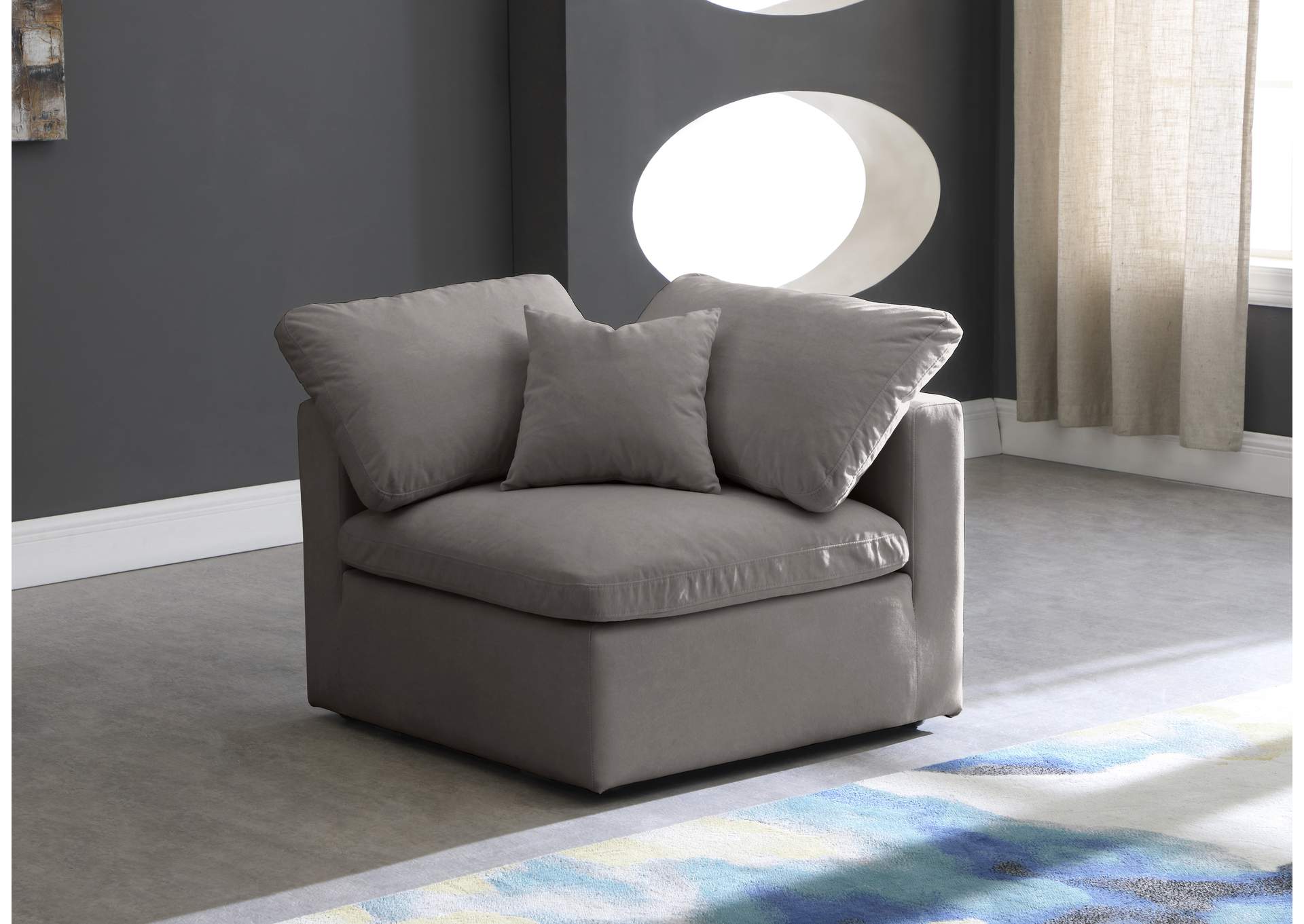 Plush Grey Velvet Standard Cloud Modular Corner Chair,Meridian Furniture