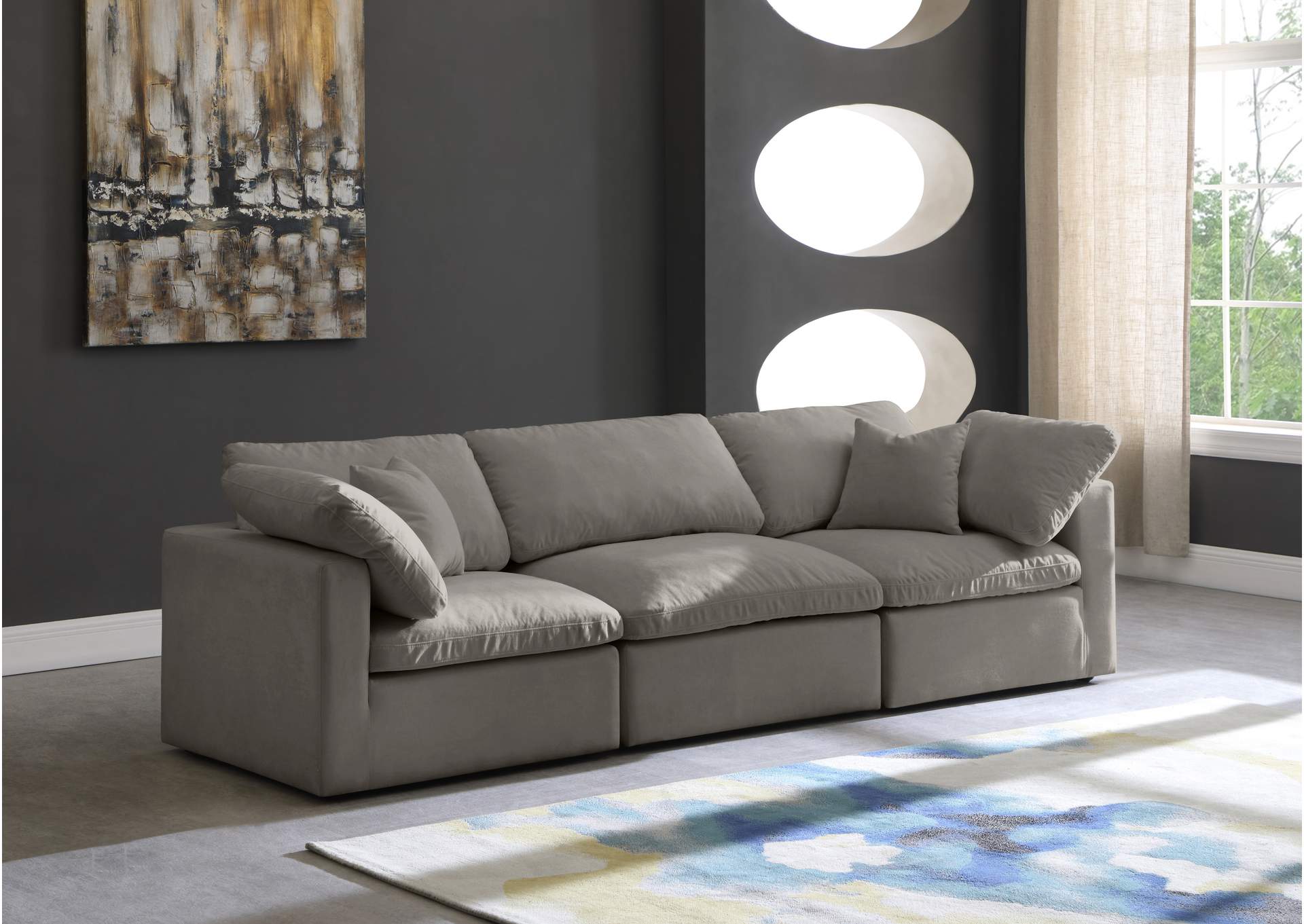 Plush Grey Velvet Standard Comfort Modular Sofa,Meridian Furniture