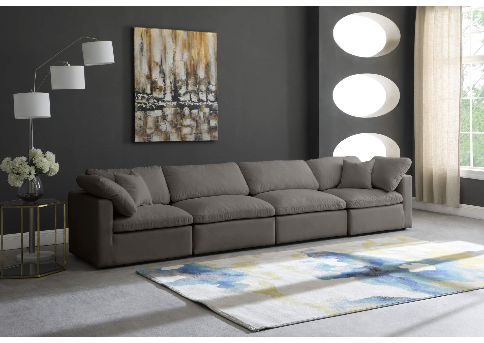 Plush Grey Velvet Standard Comfort Modular Sofa,Meridian Furniture