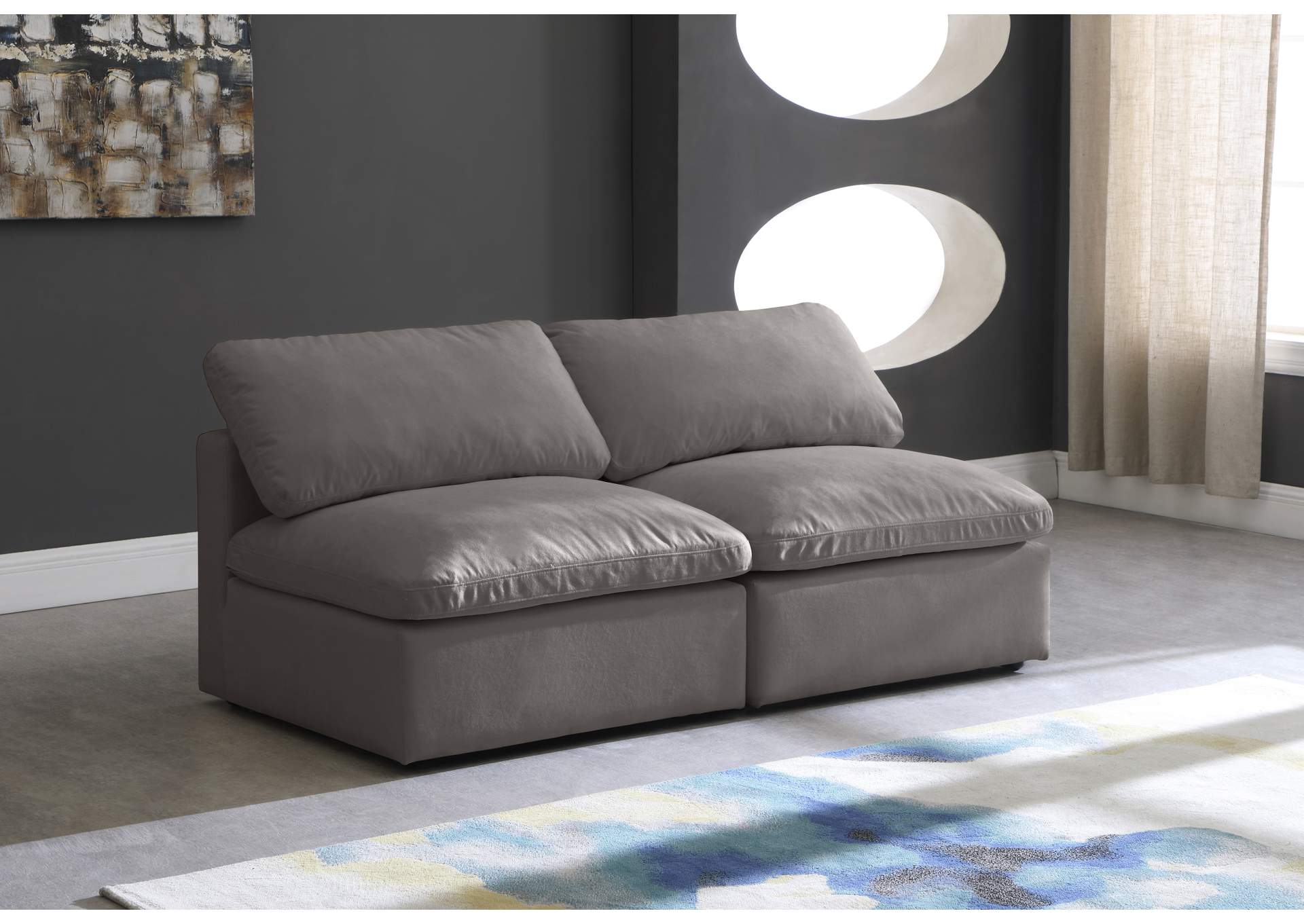 Plush Grey Velvet Standard Comfort Modular Sofa,Meridian Furniture