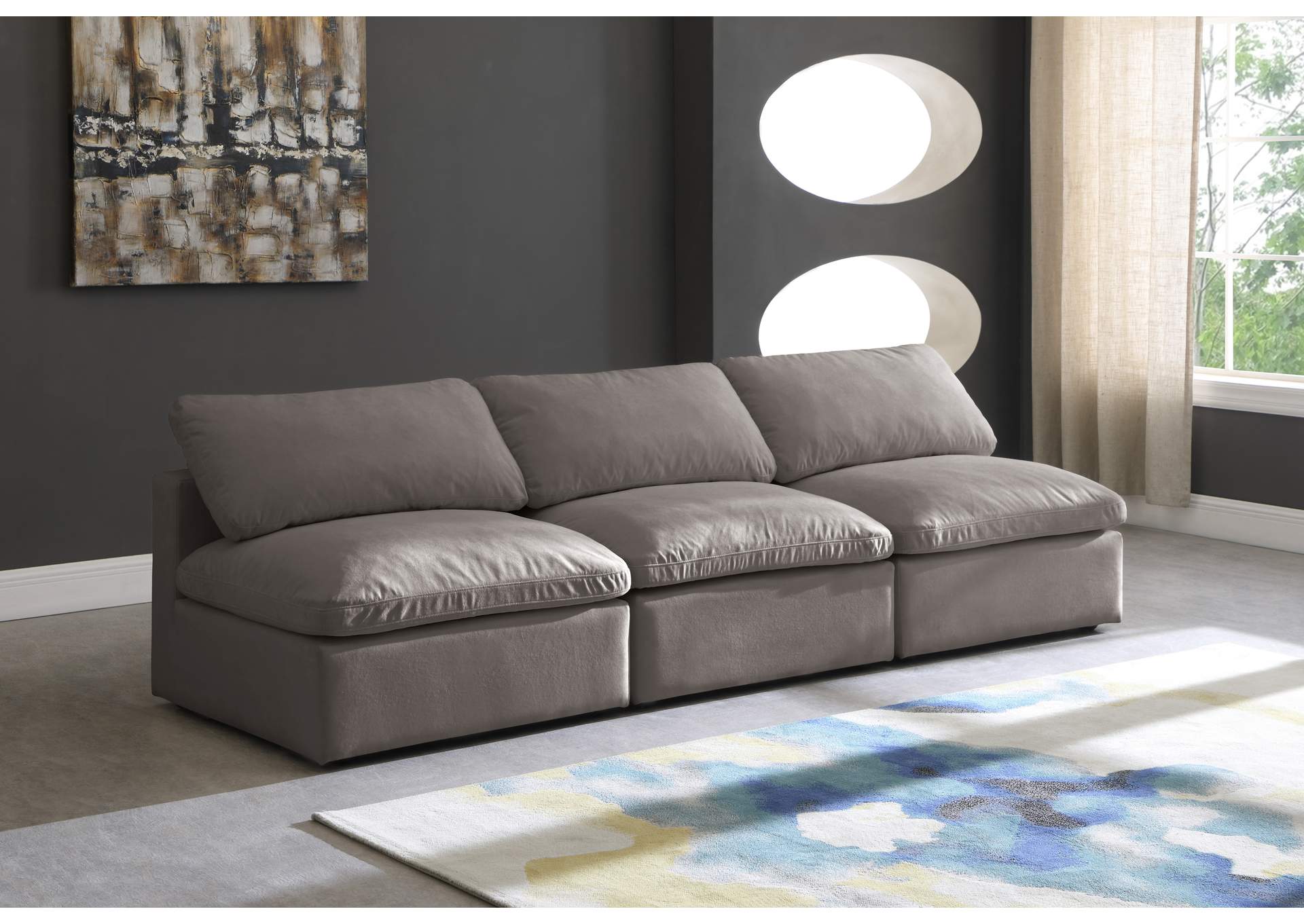 Plush Grey Velvet Standard Comfort Modular Sofa,Meridian Furniture