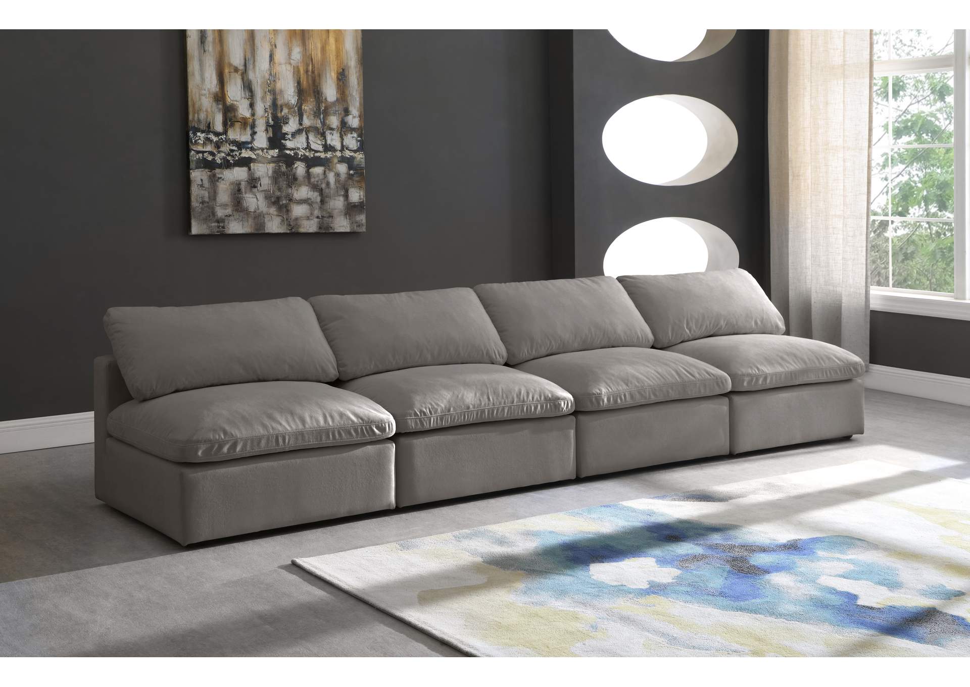 Plush Grey Velvet Standard Comfort Modular Sofa,Meridian Furniture