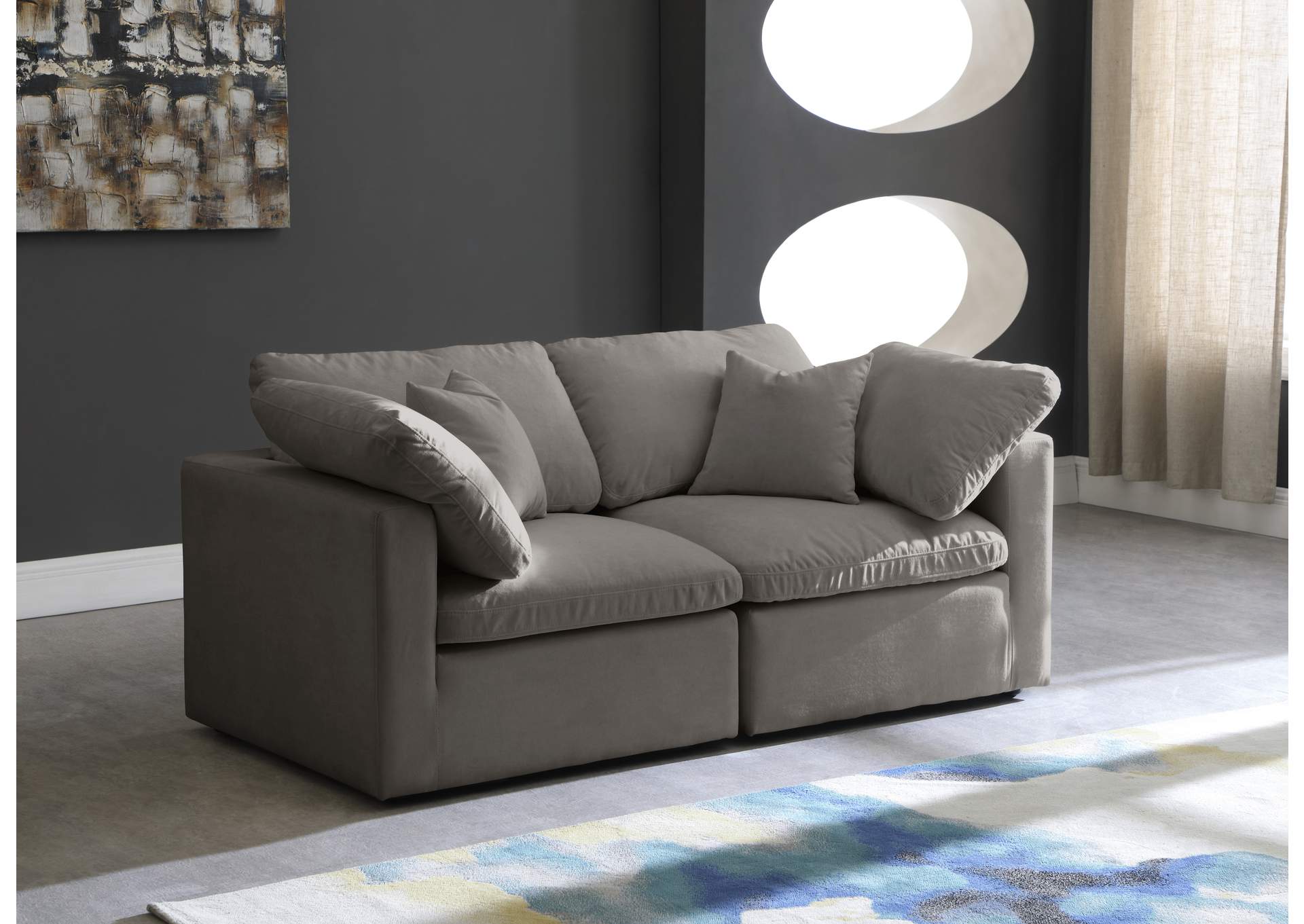 Plush Grey Velvet Standard Comfort Modular Sofa,Meridian Furniture