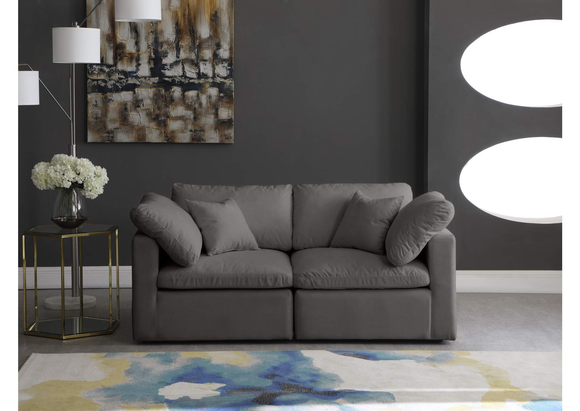 Plush Grey Velvet Standard Comfort Modular Sofa,Meridian Furniture