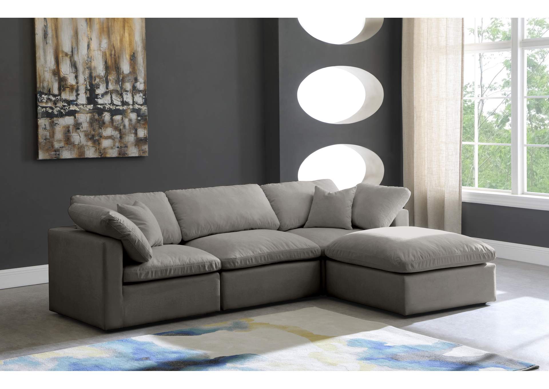 Plush Grey Velvet Standard Comfort Modular Sectional,Meridian Furniture