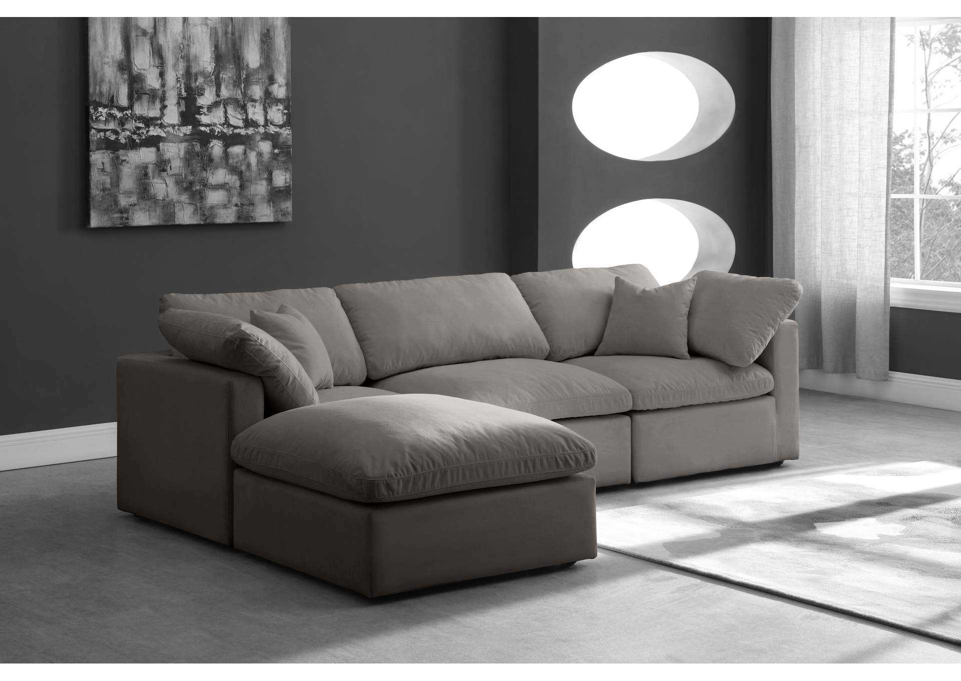 Plush Grey Velvet Standard Comfort Modular Sectional,Meridian Furniture