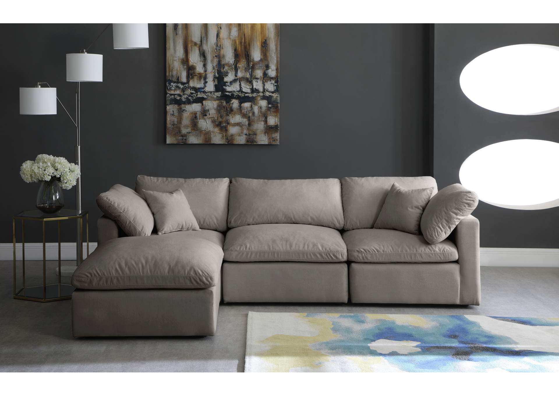 Plush Grey Velvet Standard Comfort Modular Sectional,Meridian Furniture