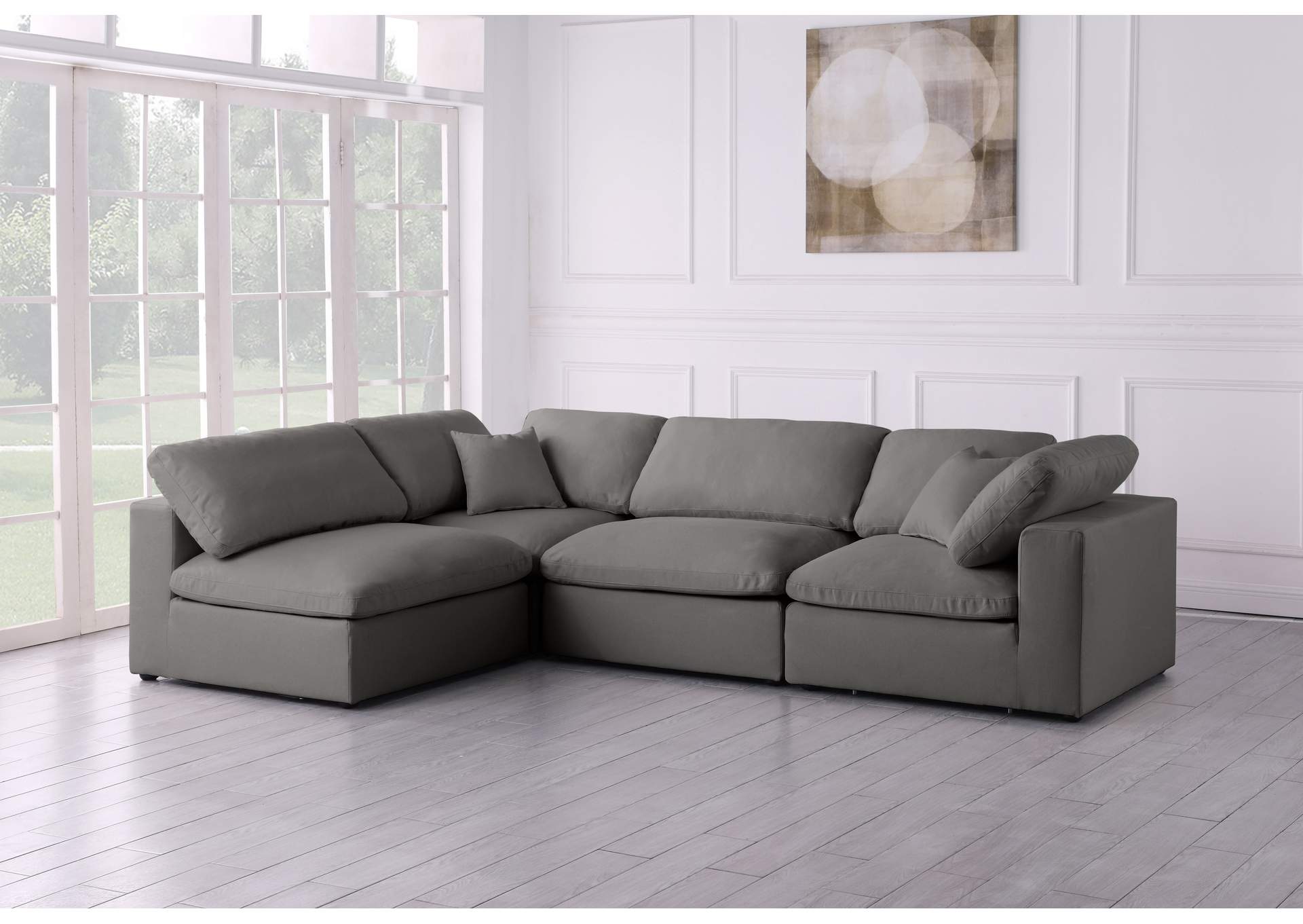 Plush Grey Velvet Standard Comfort Modular Sectional,Meridian Furniture