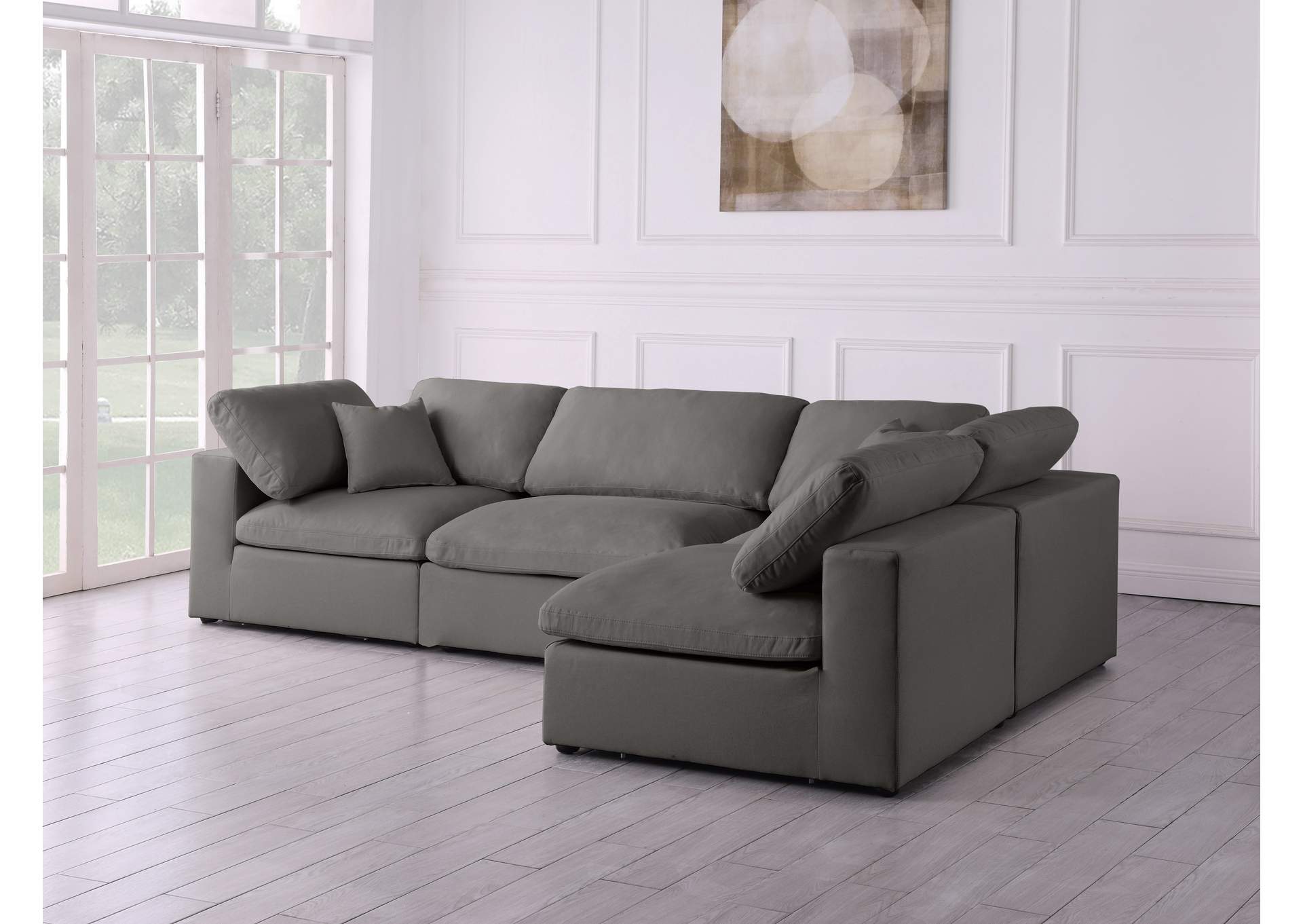 Plush Grey Velvet Standard Comfort Modular Sectional,Meridian Furniture