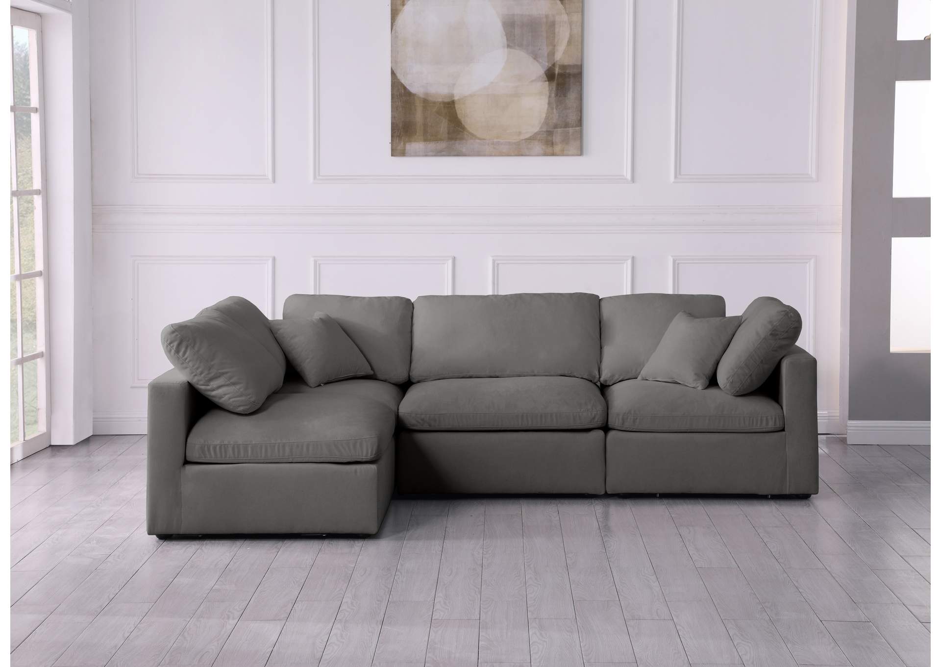 Plush Grey Velvet Standard Comfort Modular Sectional,Meridian Furniture