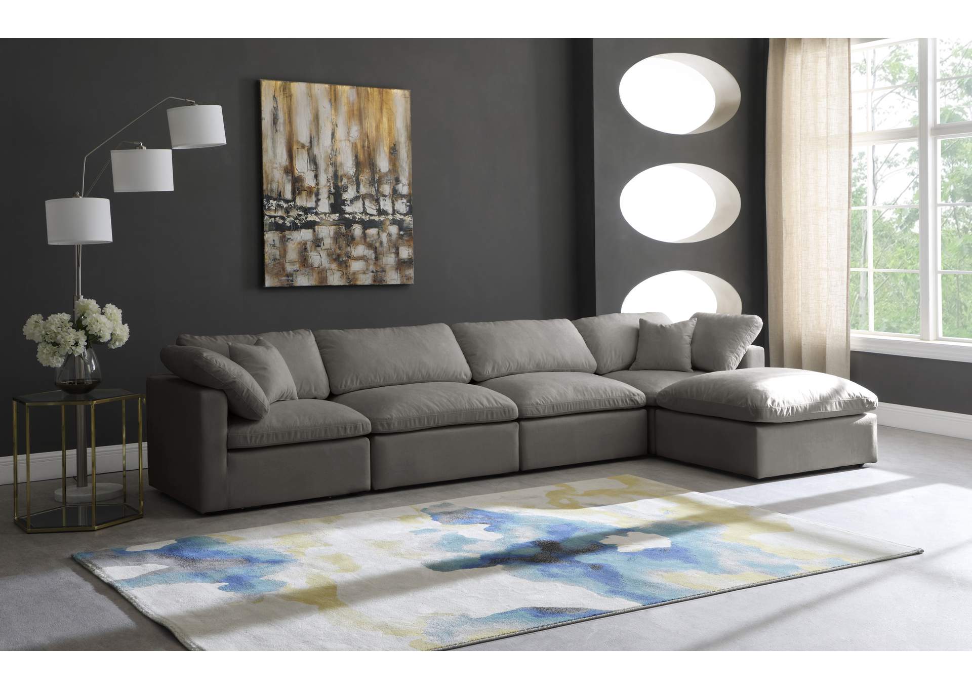 Plush Grey Velvet Standard Comfort Modular Sectional,Meridian Furniture