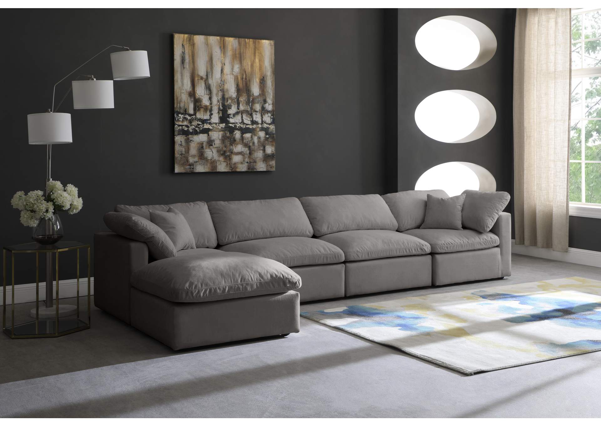 Plush Grey Velvet Standard Comfort Modular Sectional,Meridian Furniture