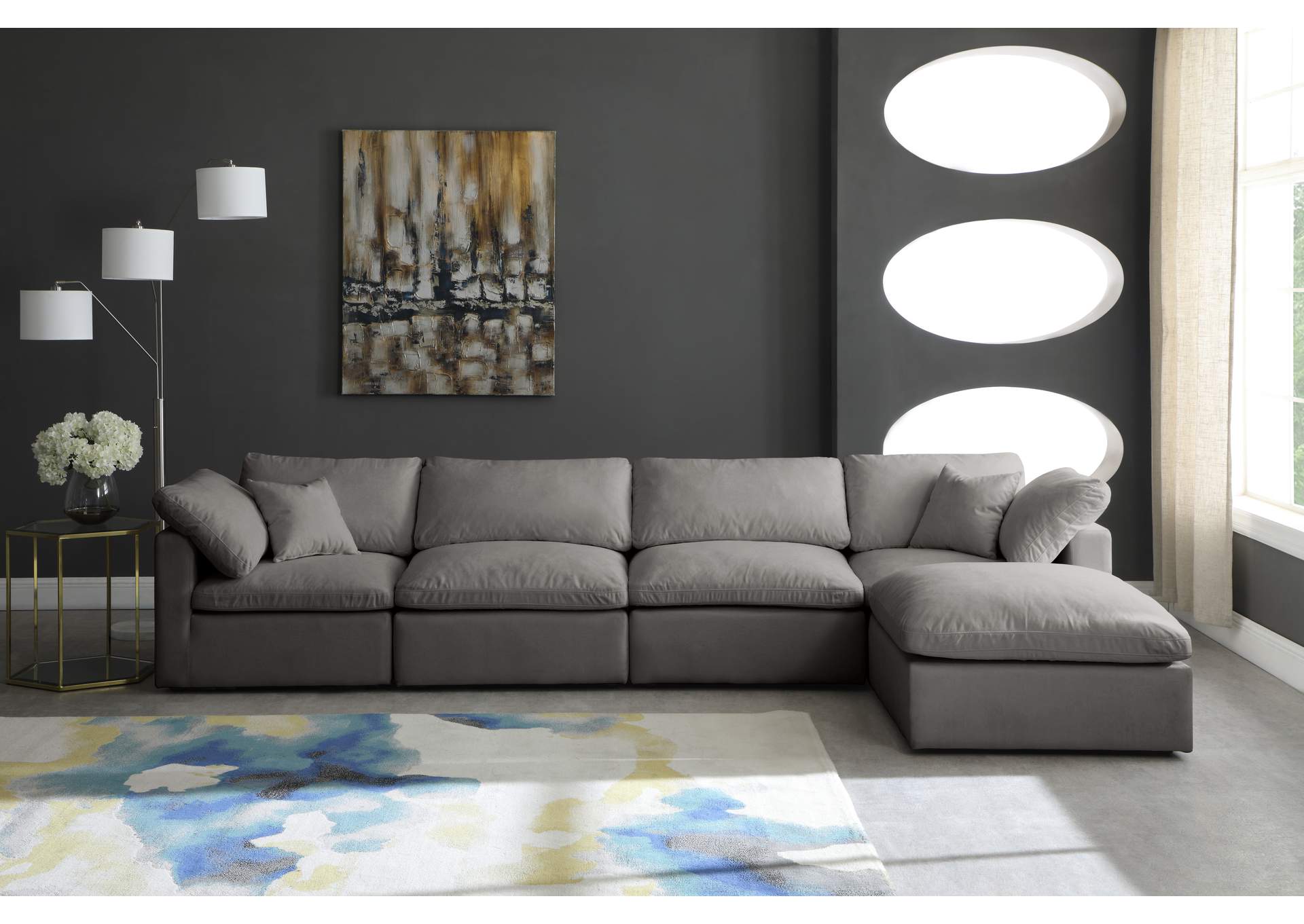 Plush Grey Velvet Standard Comfort Modular Sectional,Meridian Furniture