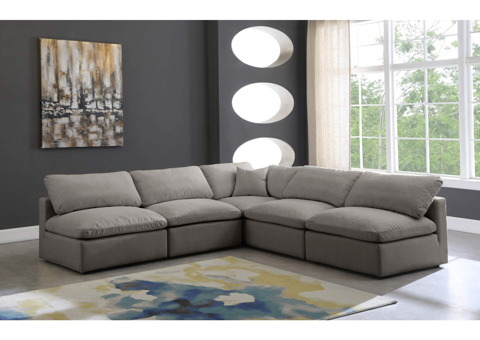 Plush Grey Velvet Standard Comfort Modular Sectional,Meridian Furniture