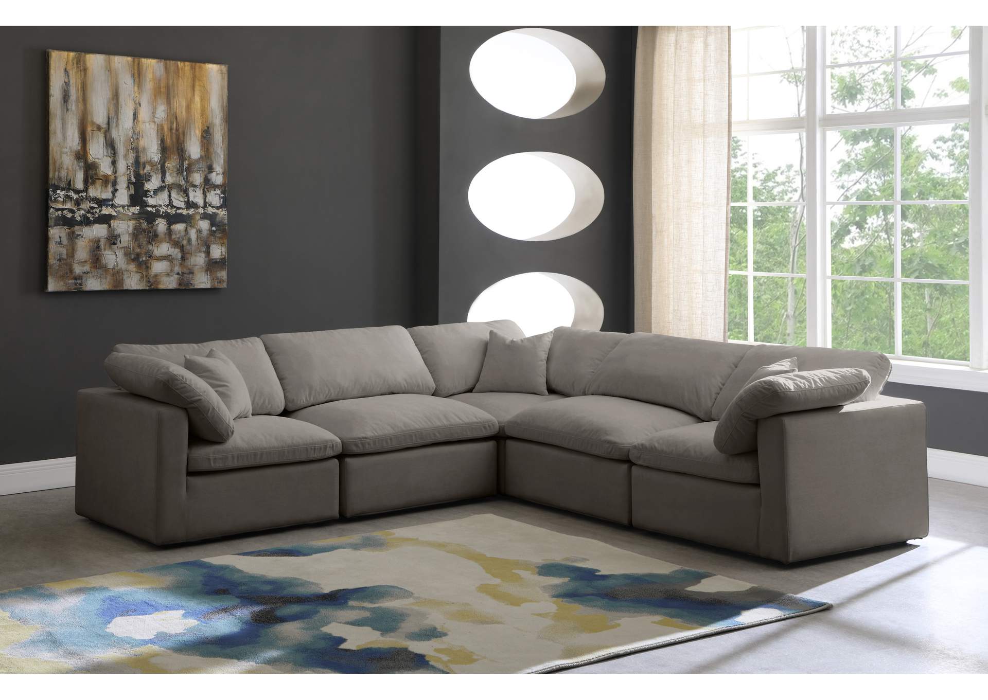 Plush Grey Velvet Standard Comfort Modular Sectional,Meridian Furniture