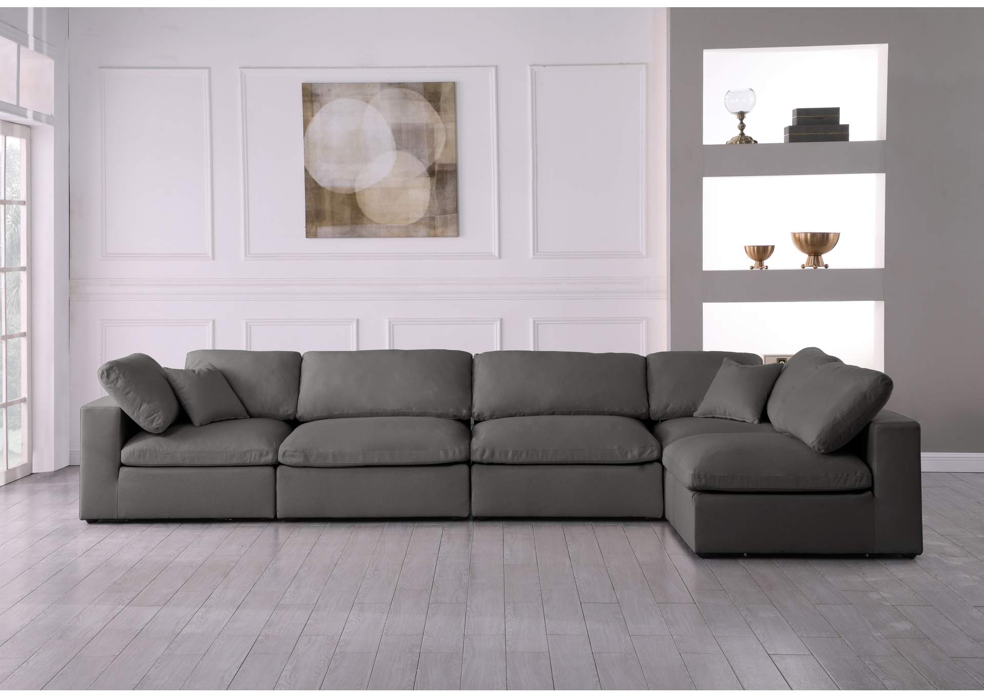 Plush Grey Velvet Standard Comfort Modular Sectional,Meridian Furniture