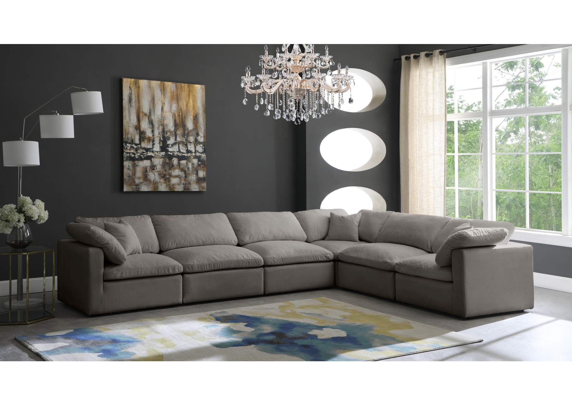 Plush Grey Velvet Standard Comfort Modular Sectional,Meridian Furniture