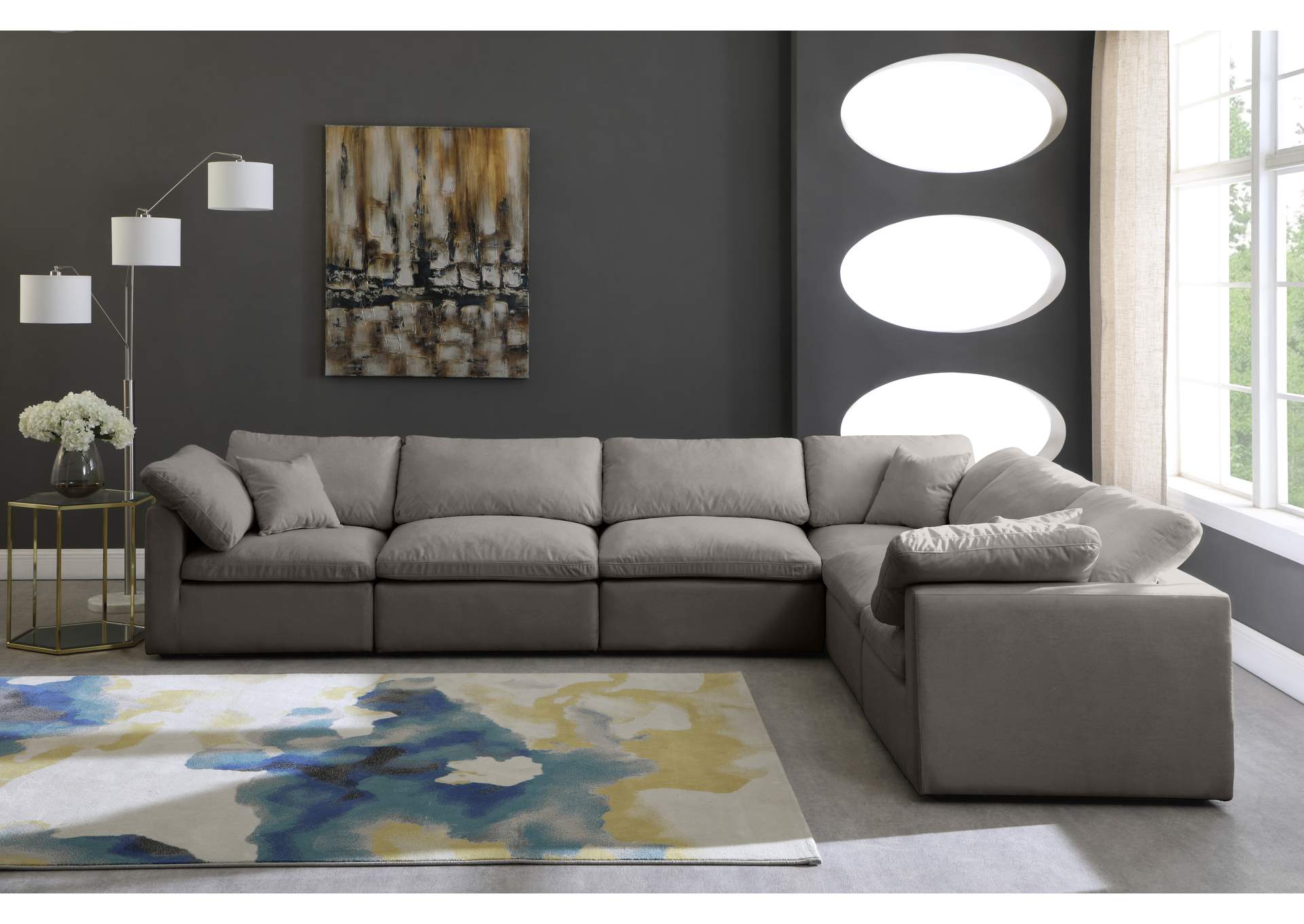 Plush Grey Velvet Standard Comfort Modular Sectional,Meridian Furniture