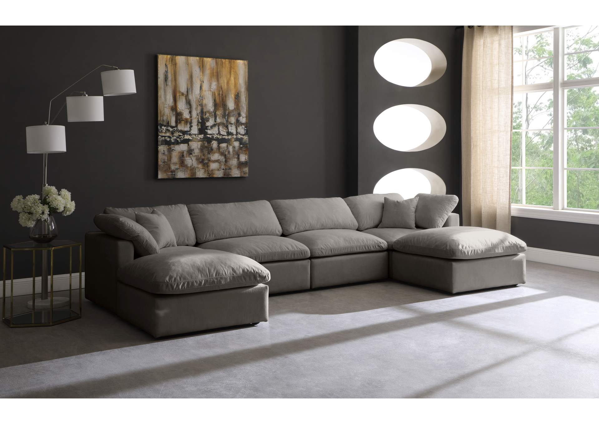 Plush Grey Velvet Standard Comfort Modular Sectional,Meridian Furniture