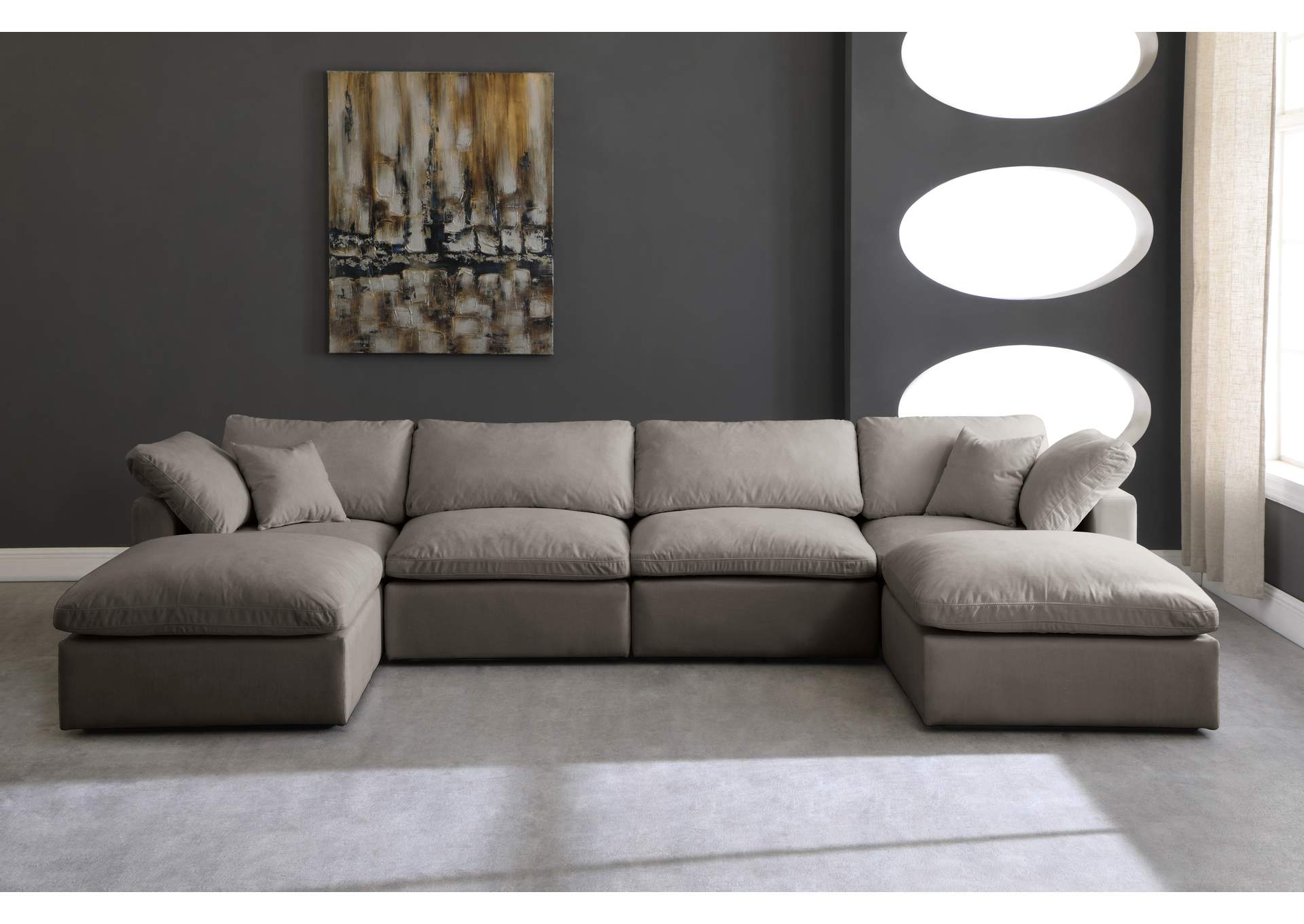 Plush Grey Velvet Standard Comfort Modular Sectional,Meridian Furniture