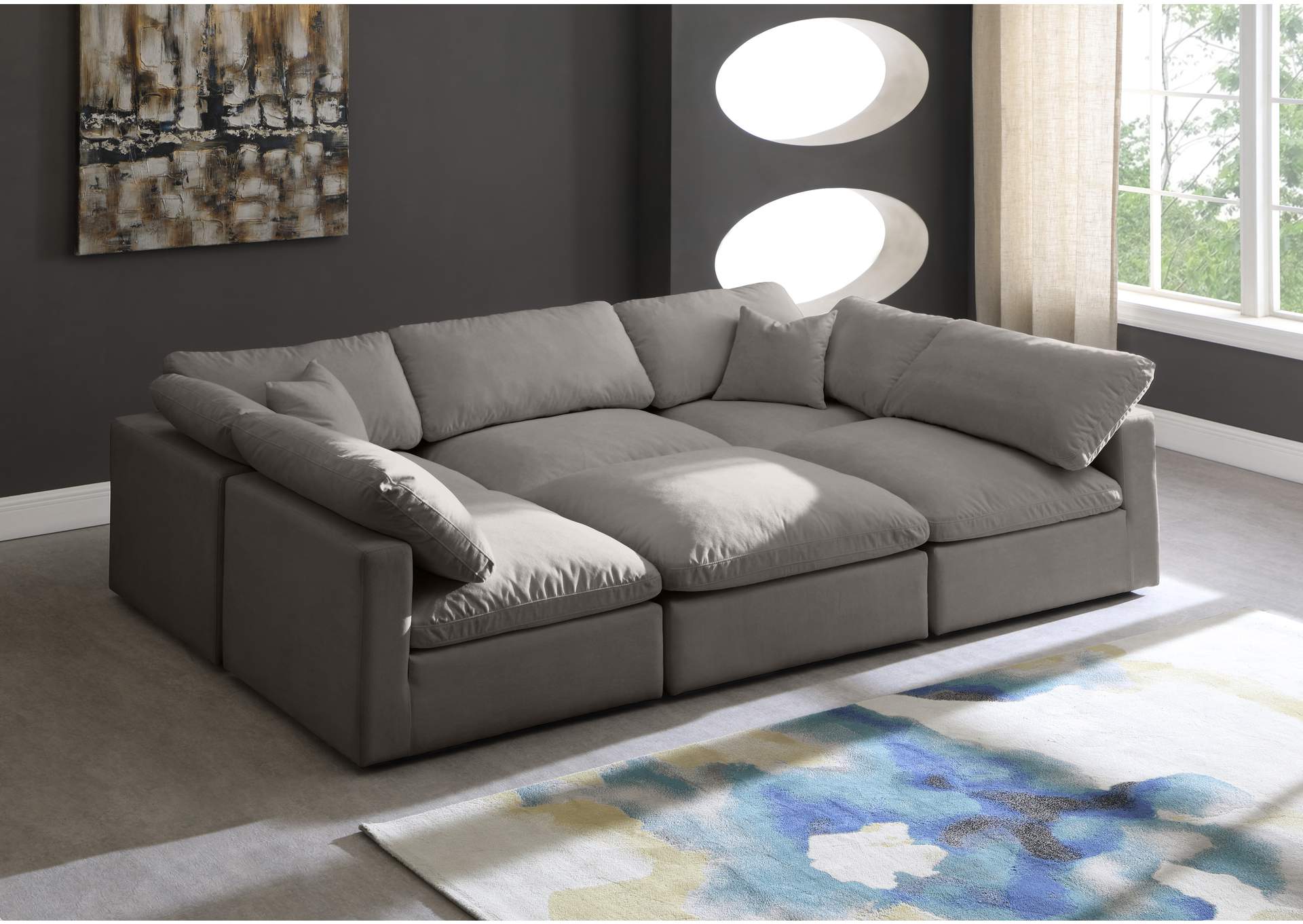 Plush Grey Velvet Standard Comfort Modular Sectional,Meridian Furniture