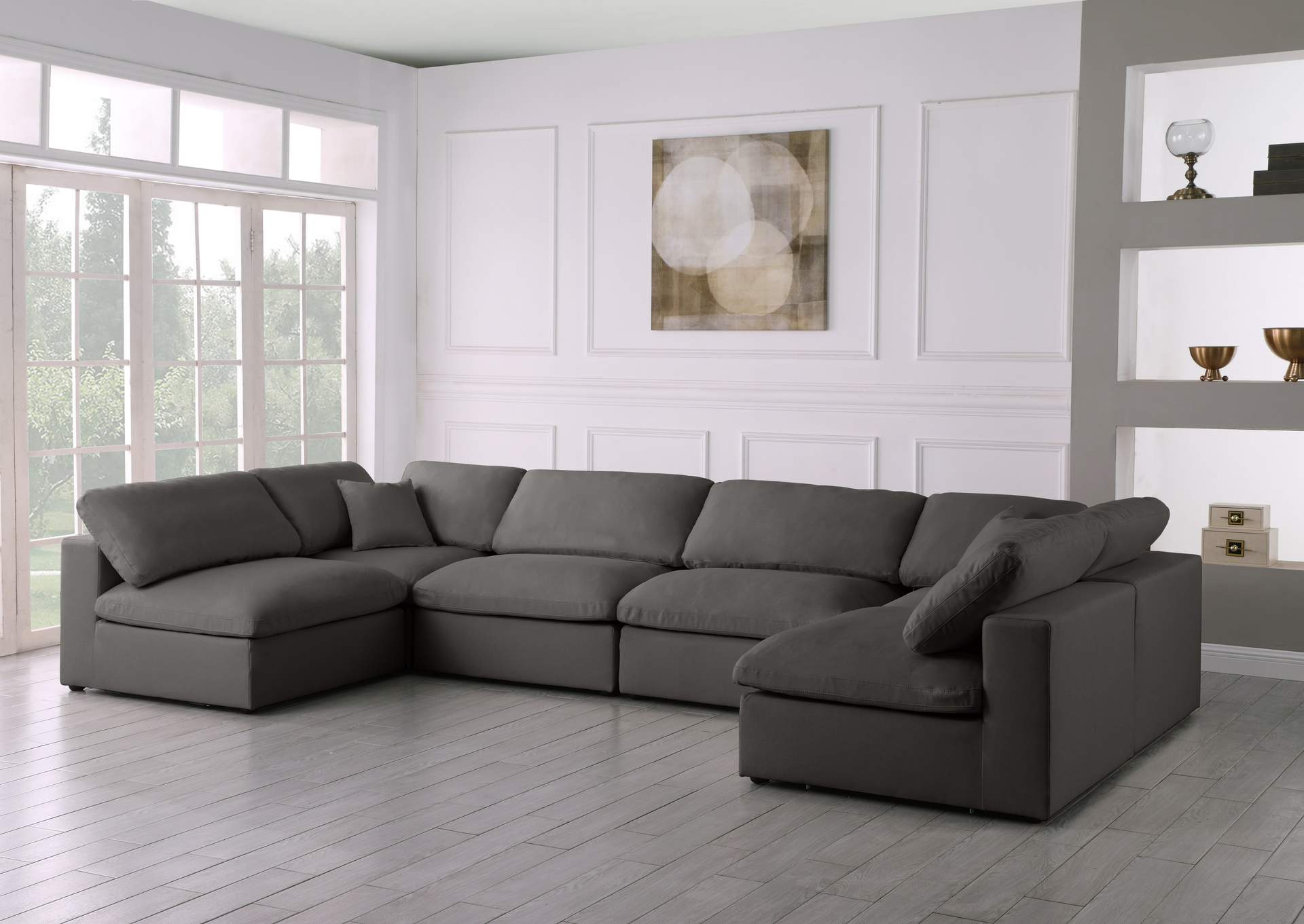 Plush Grey Velvet Standard Comfort Modular Sectional,Meridian Furniture