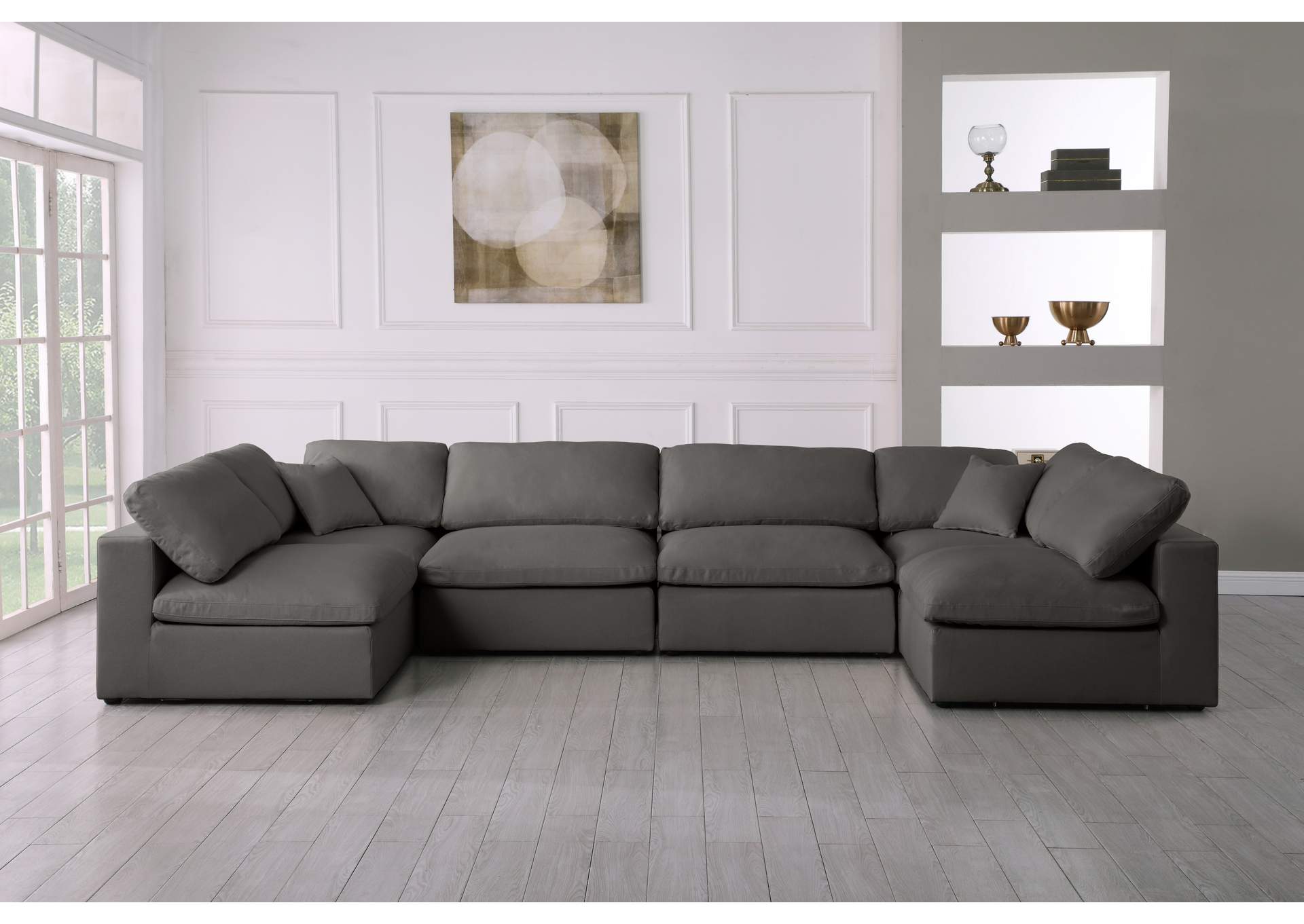 Plush Grey Velvet Standard Comfort Modular Sectional,Meridian Furniture