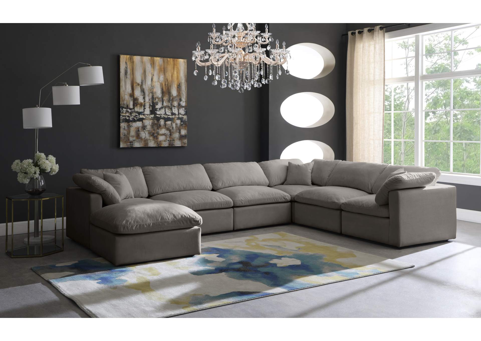 Plush Grey Velvet Standard Comfort Modular Sectional,Meridian Furniture