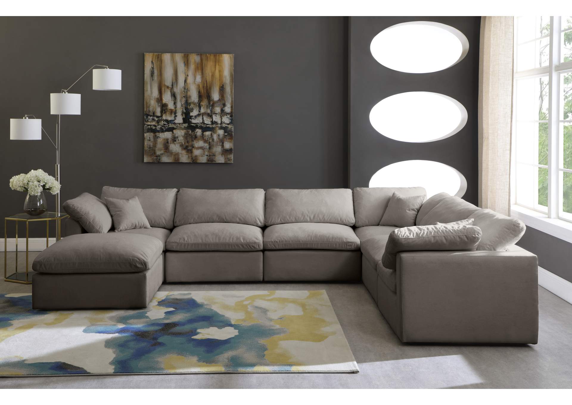 Plush Grey Velvet Standard Comfort Modular Sectional,Meridian Furniture