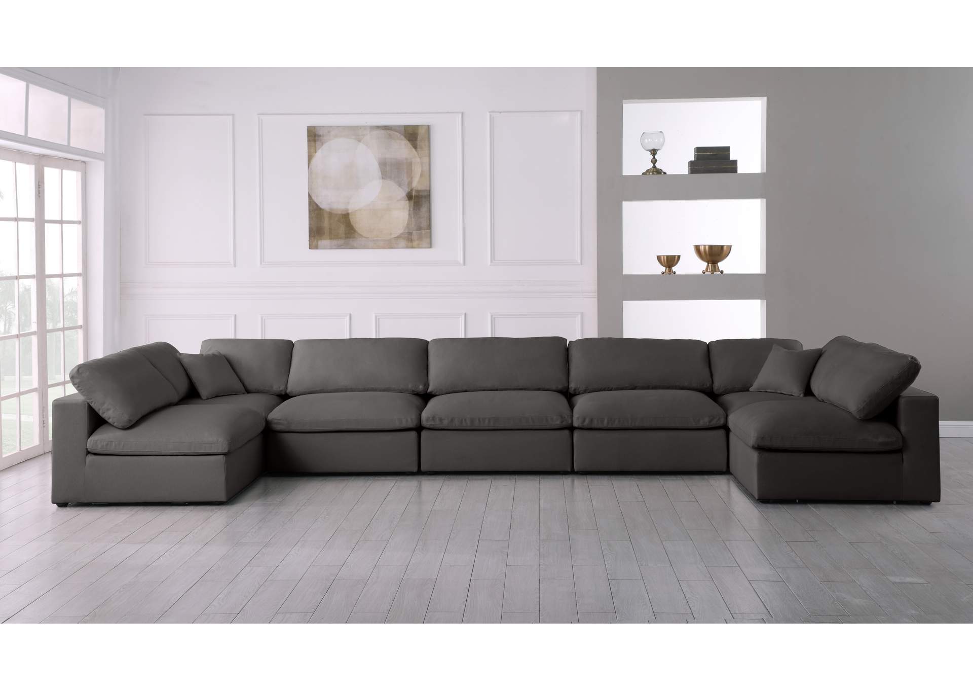 Plush Grey Velvet Standard Comfort Modular Sectional,Meridian Furniture