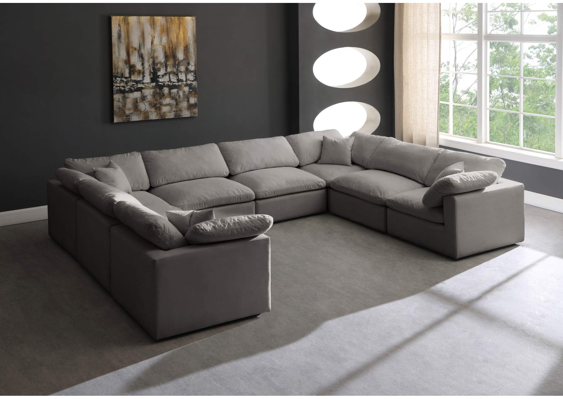 Plush Grey Velvet Standard Comfort Modular Sectional,Meridian Furniture