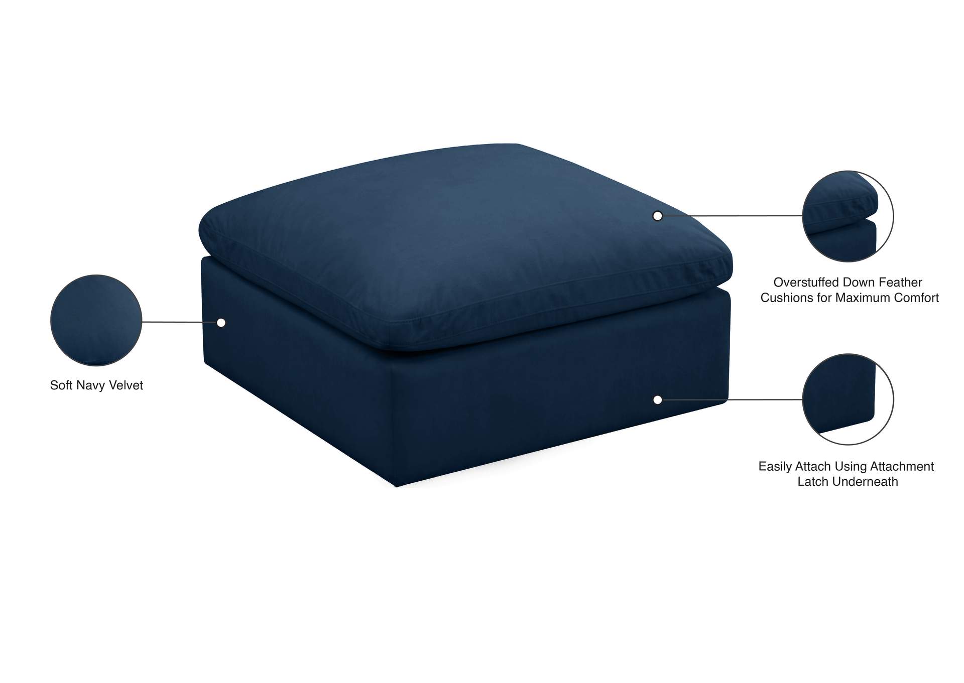 Plush Navy Velvet Standard Comfort Modular Ottoman,Meridian Furniture