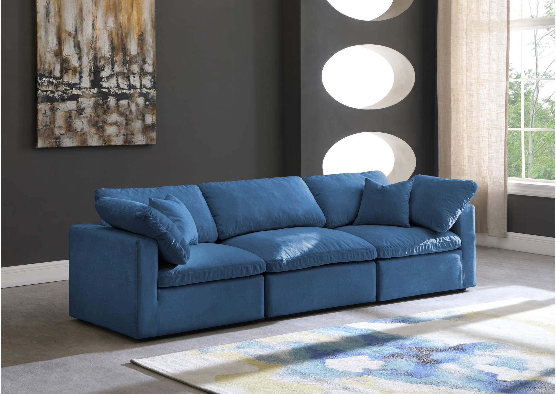 Plush Navy Velvet Standard Comfort Modular Sofa,Meridian Furniture