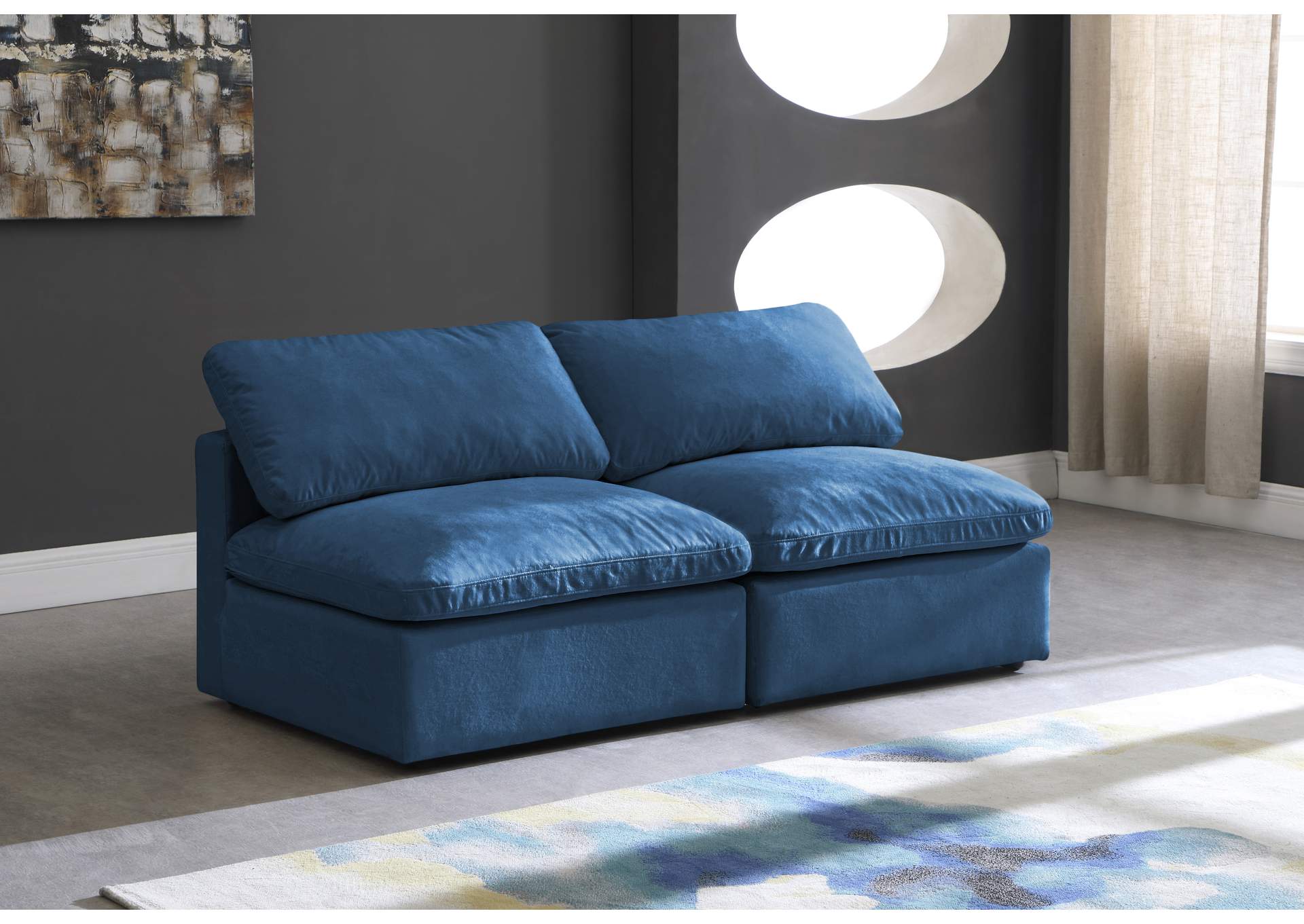 Plush Navy Velvet Standard Comfort Modular Sofa,Meridian Furniture