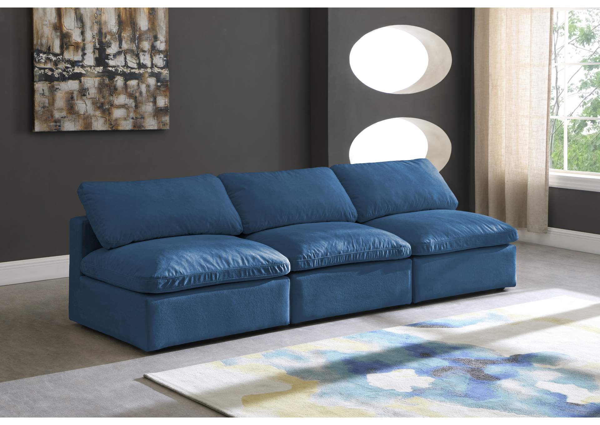 Plush Navy Velvet Standard Comfort Modular Sofa,Meridian Furniture