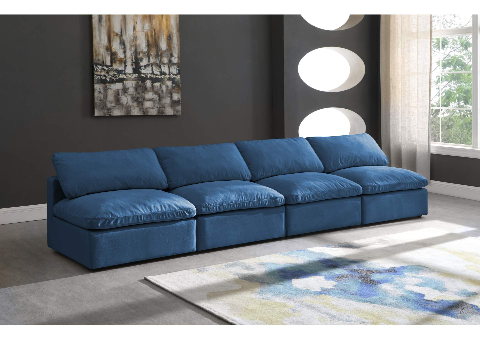 Plush Navy Velvet Standard Comfort Modular Sofa,Meridian Furniture