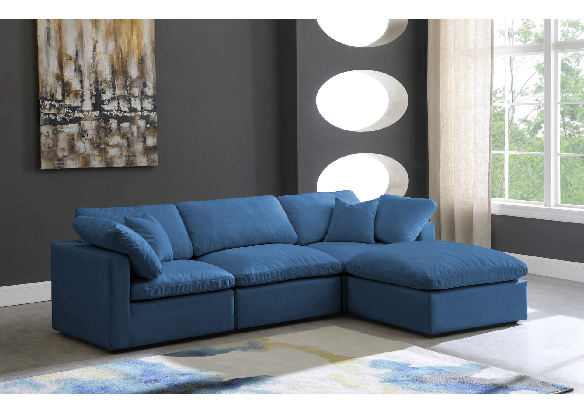 Plush Navy Velvet Standard Comfort Modular Sectional,Meridian Furniture