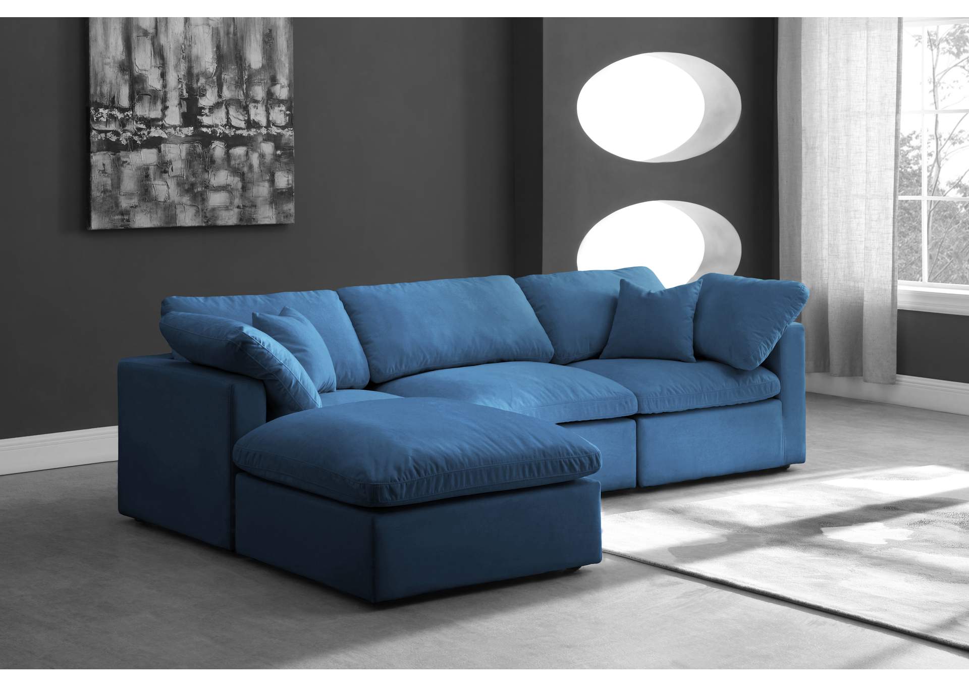 Plush Navy Velvet Standard Comfort Modular Sectional,Meridian Furniture