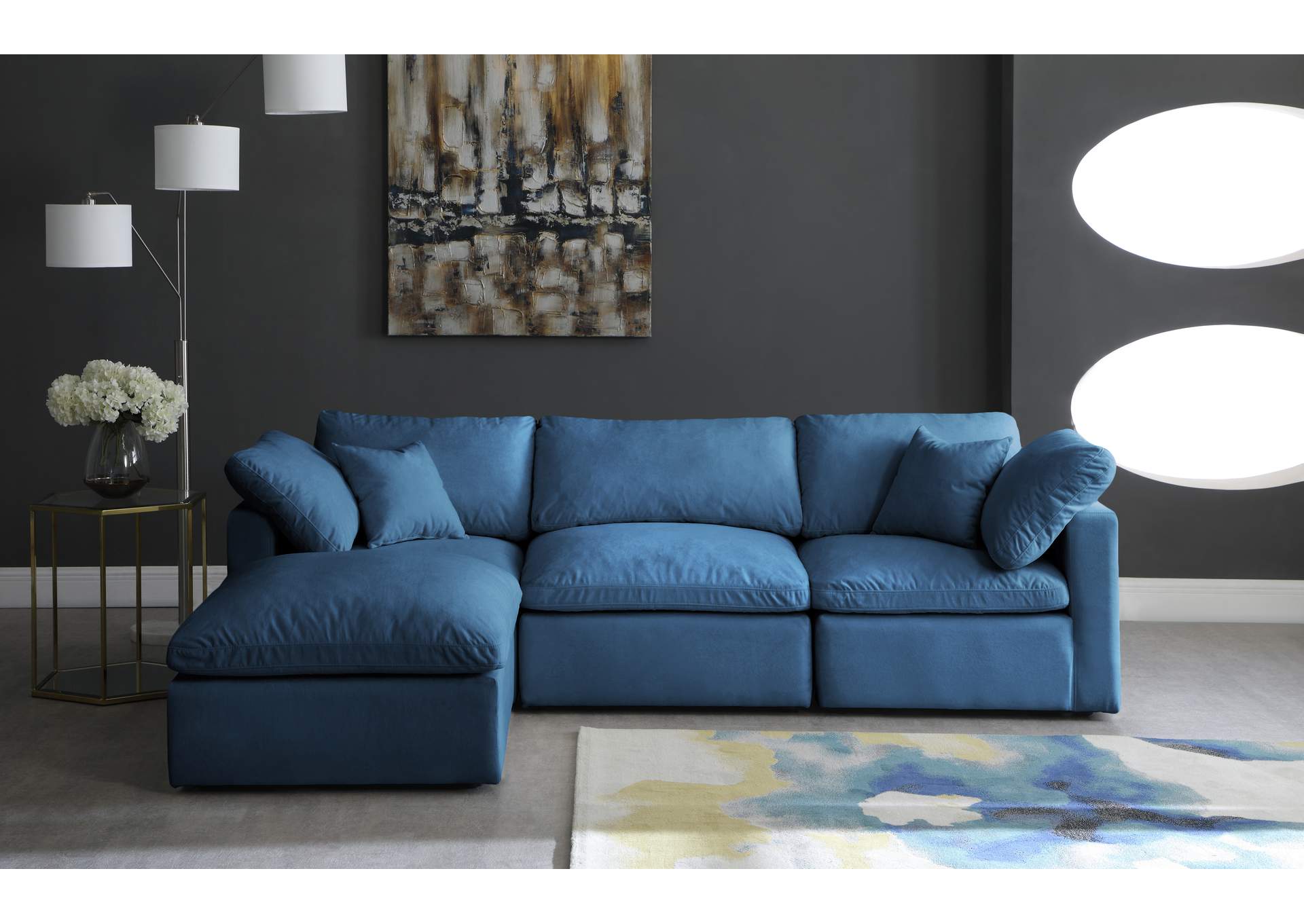 Plush Navy Velvet Standard Comfort Modular Sectional,Meridian Furniture