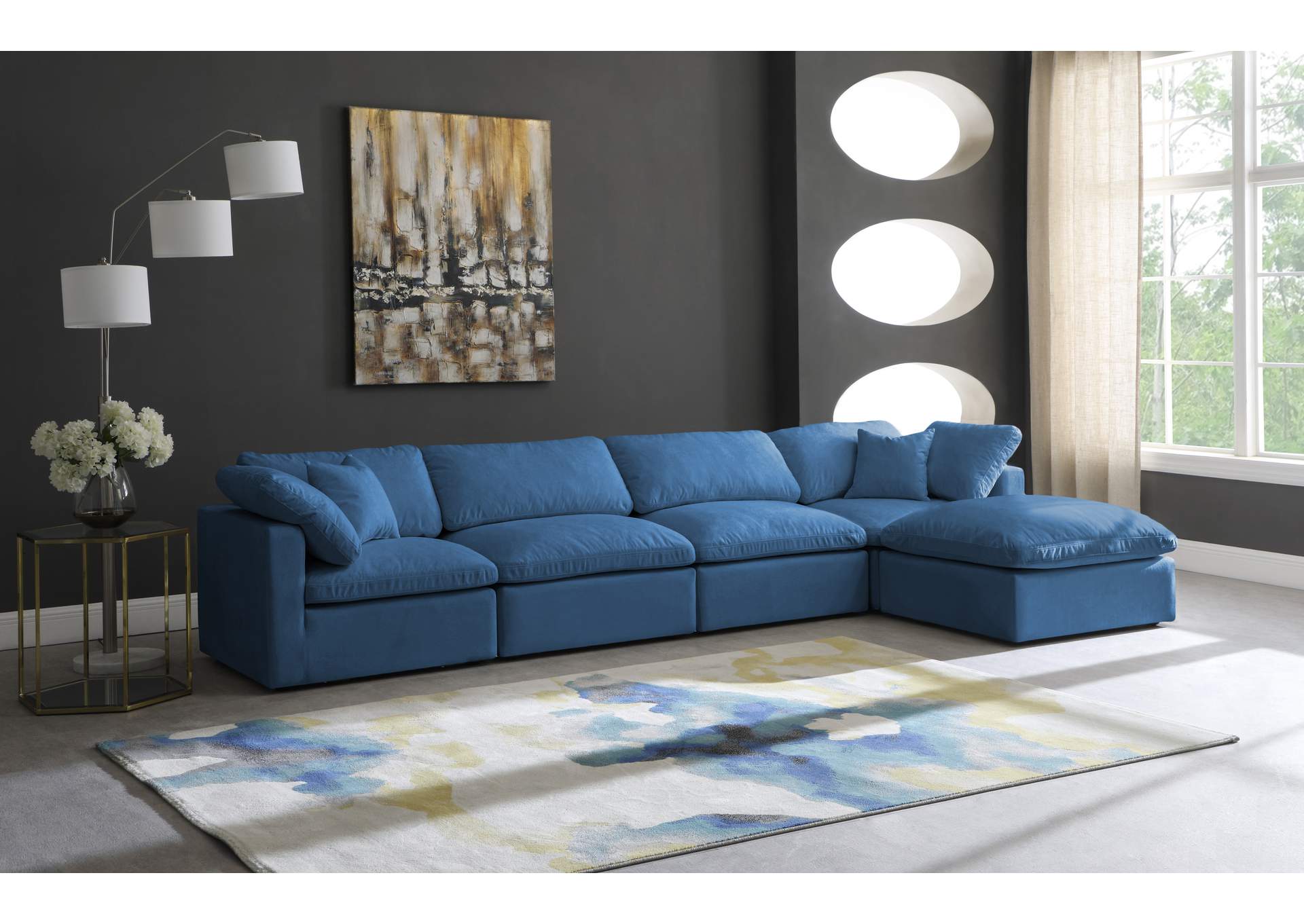 Plush Navy Velvet Standard Comfort Modular Sectional,Meridian Furniture