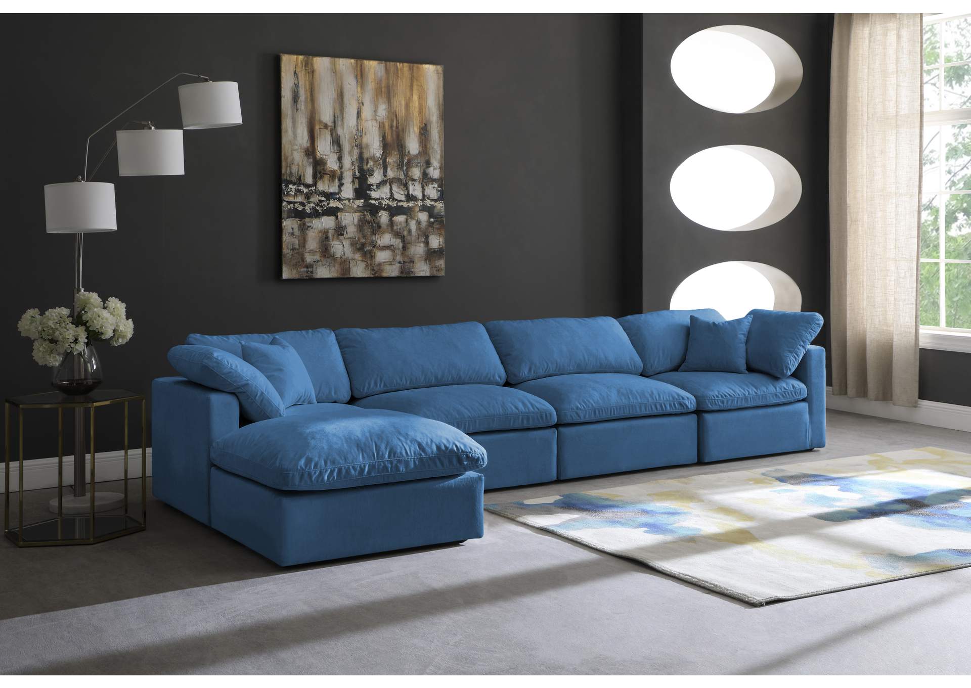 Plush Navy Velvet Standard Comfort Modular Sectional,Meridian Furniture