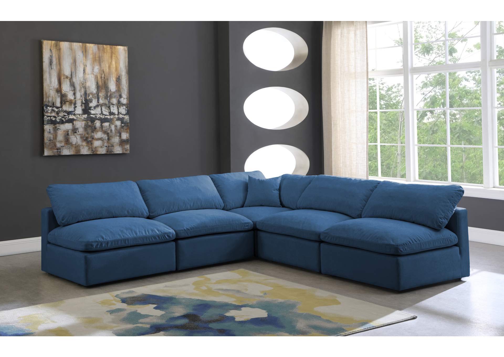 Plush Navy Velvet Standard Comfort Modular Sectional,Meridian Furniture