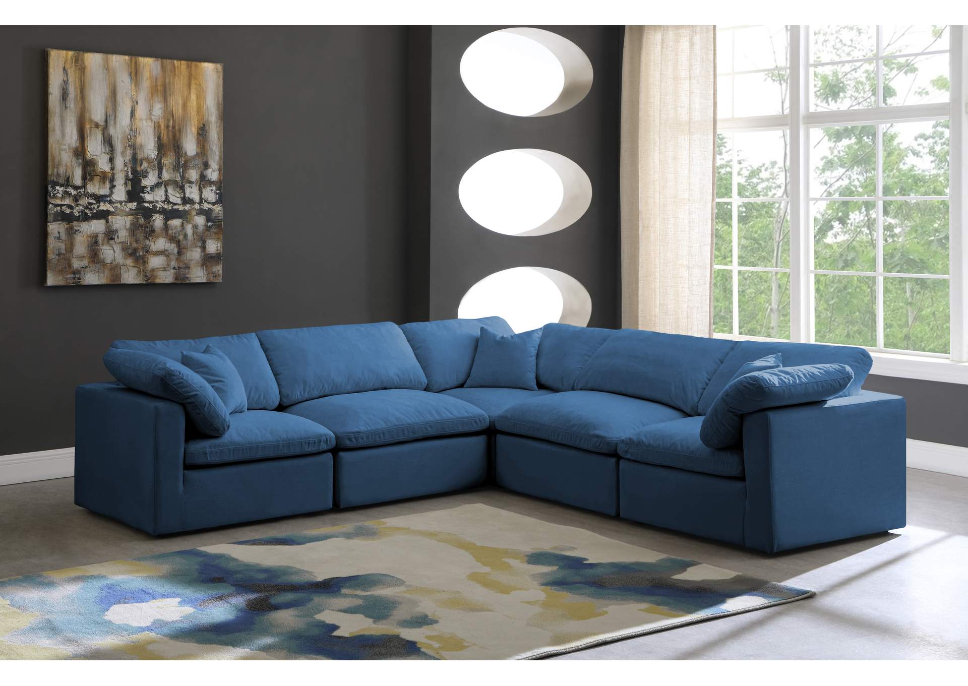 Plush Navy Velvet Standard Comfort Modular Sectional,Meridian Furniture