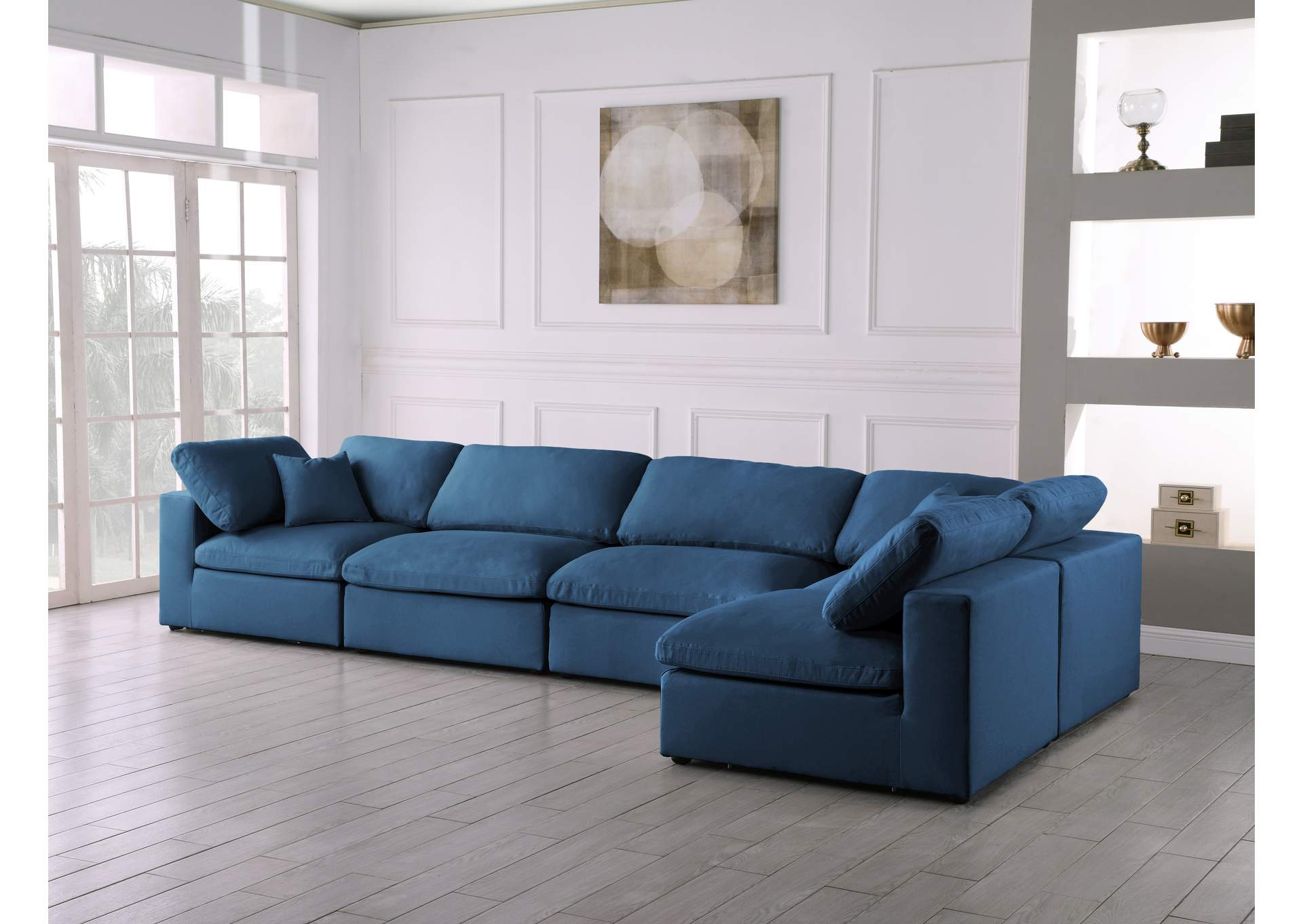 Plush Navy Velvet Standard Comfort Modular Sectional,Meridian Furniture