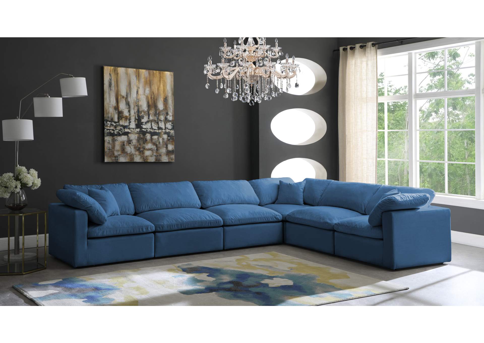 Plush Navy Velvet Standard Comfort Modular Sectional,Meridian Furniture