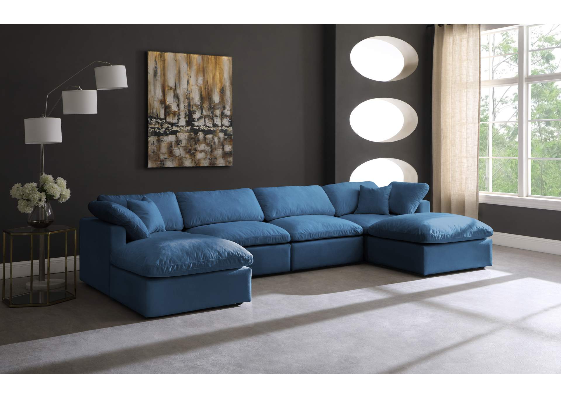 Plush Navy Velvet Standard Comfort Modular Sectional,Meridian Furniture