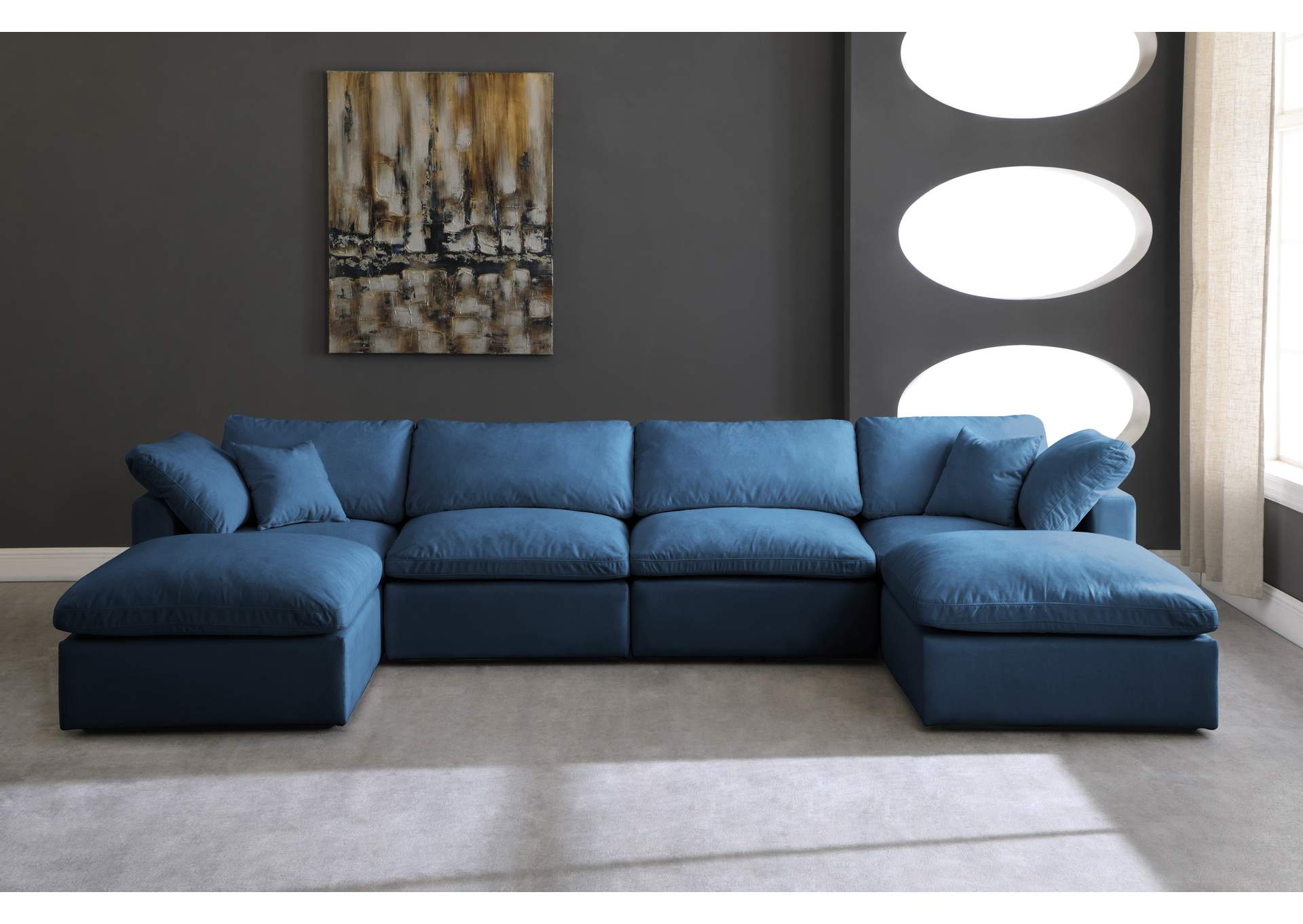 Plush Navy Velvet Standard Comfort Modular Sectional,Meridian Furniture